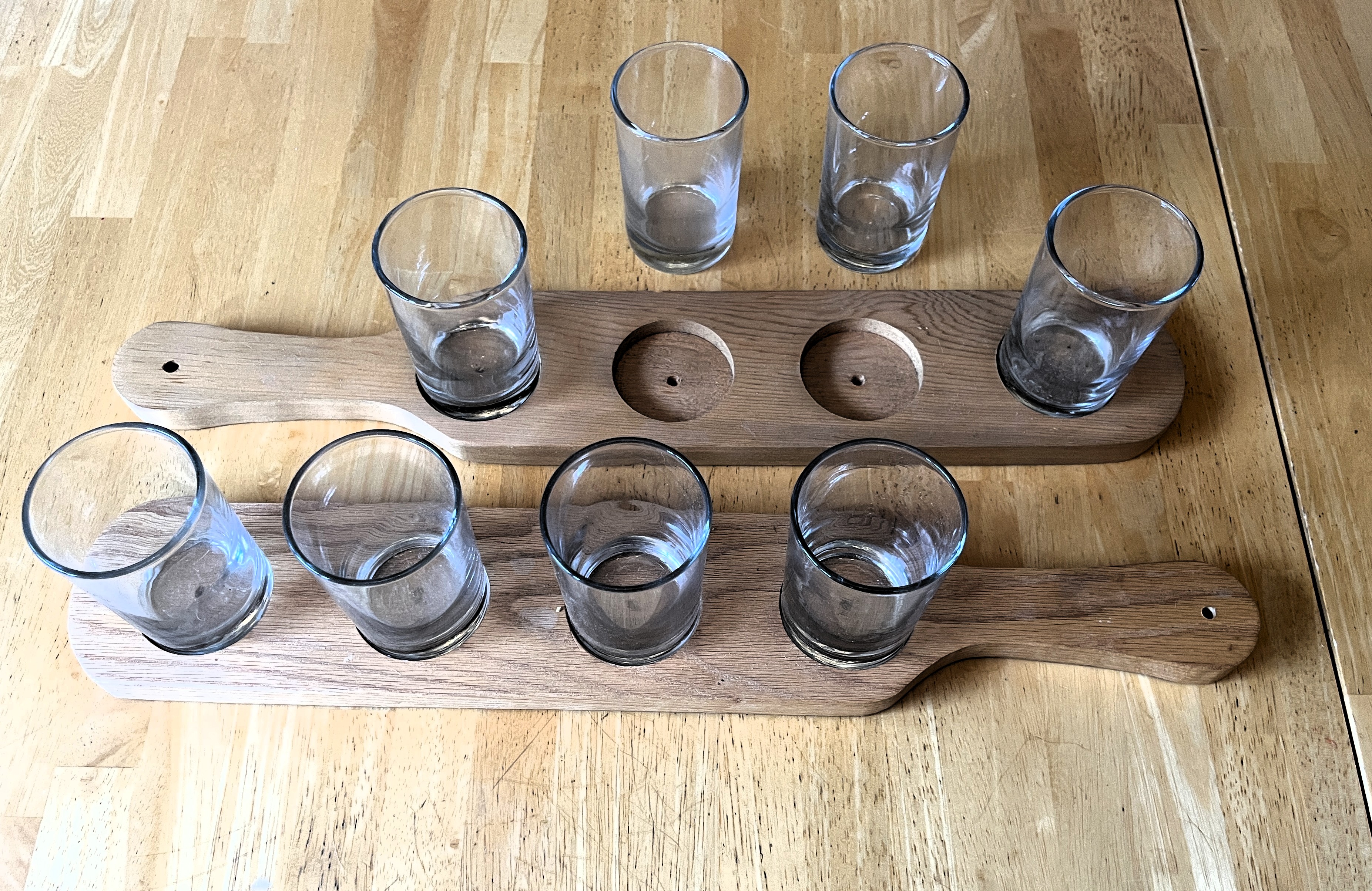 Wooden Beer Flights with Glasses