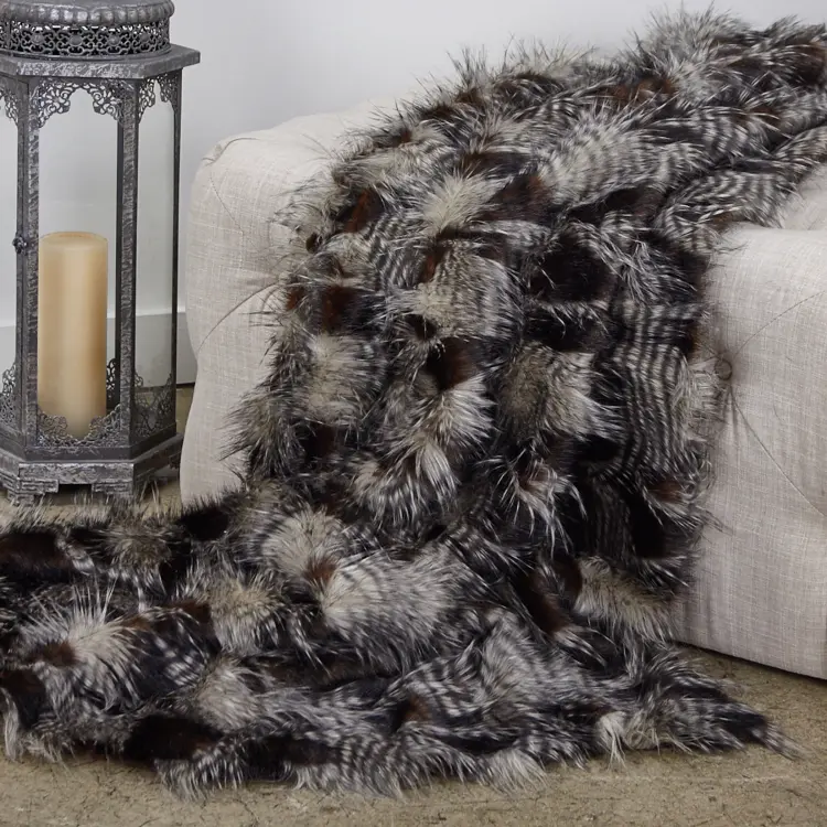 Plutus Porcupine Dark Brown and Beige Faux Fur Luxury Throw 