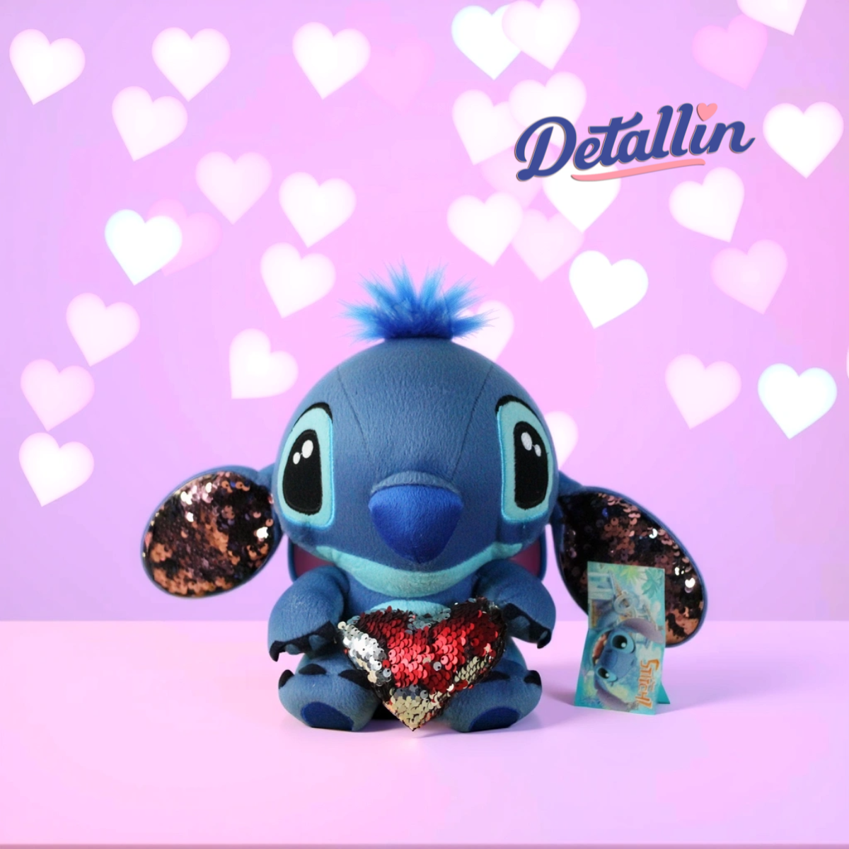 Peluche Stitch con corazón y orejas de lentejuela