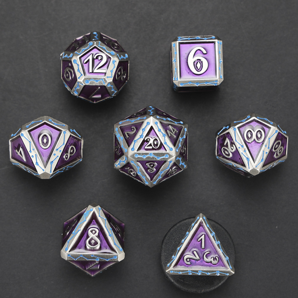 CHENGSHUO Stellar Bones Dice Set – Solid Metal DND Dice Etched with Constellation Pathways