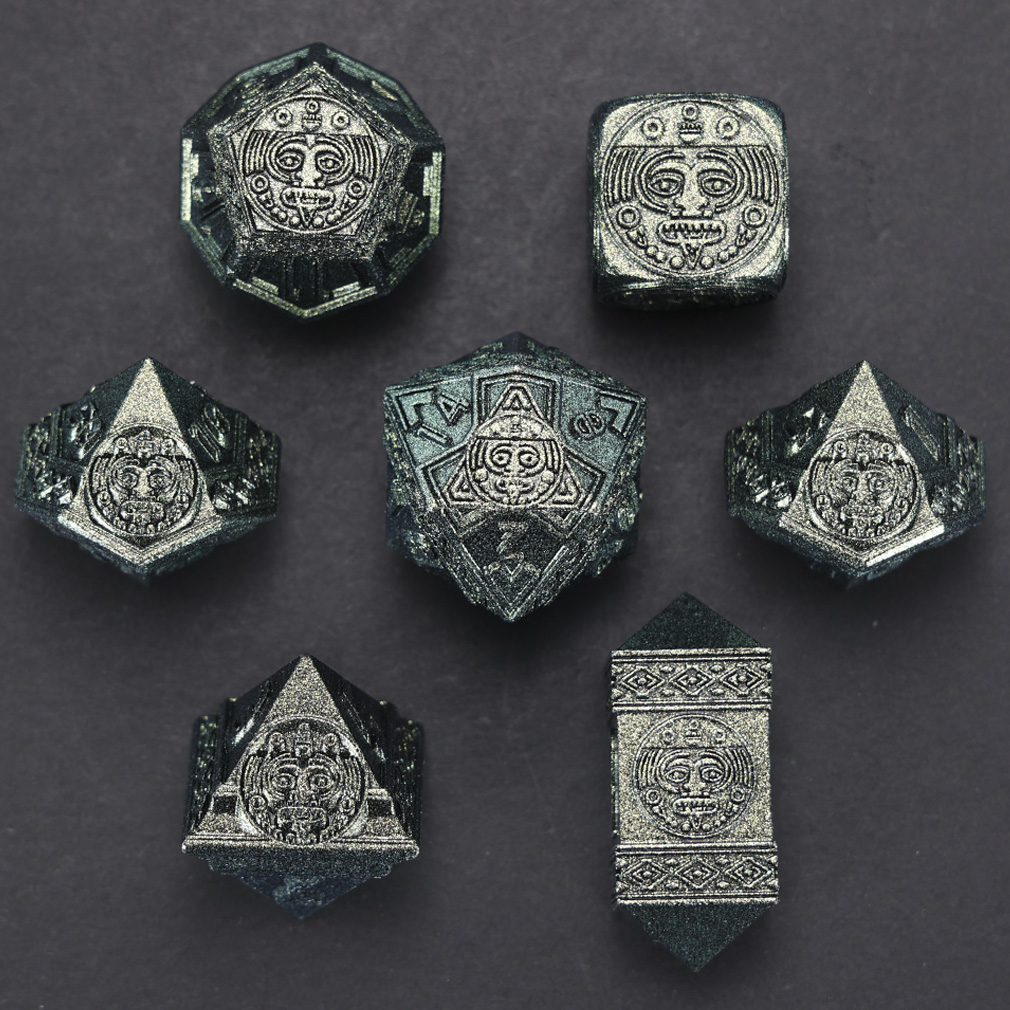 CHENGSHUO Mayan Dice Set – Metal DND Dice Adorned with Aztec & Mayan Totems