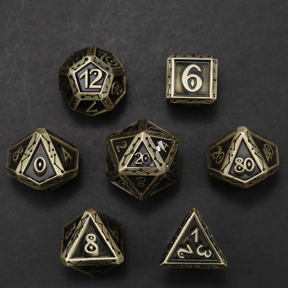 CHENGSHUO Stellar Bones Dice Set – Solid Metal DND Dice Etched with Constellation Pathways