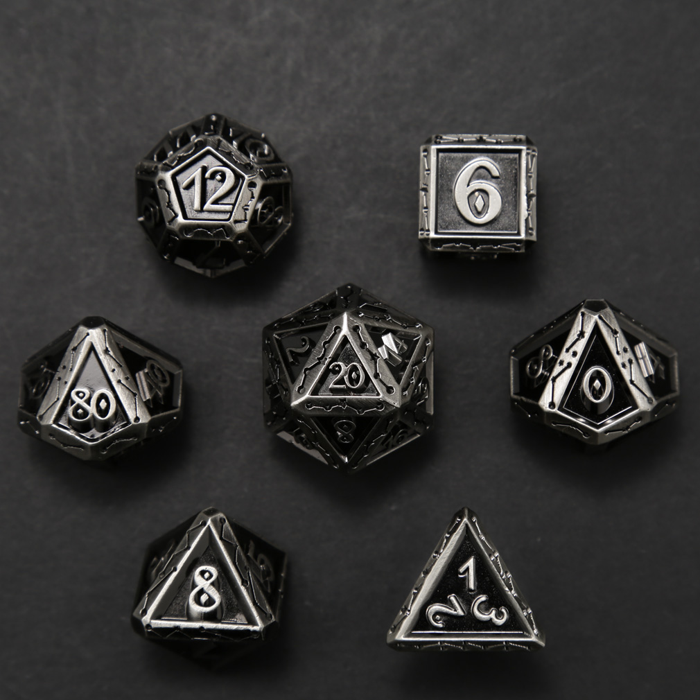 CHENGSHUO Stellar Bones Dice Set – Solid Metal DND Dice Etched with Constellation Pathways