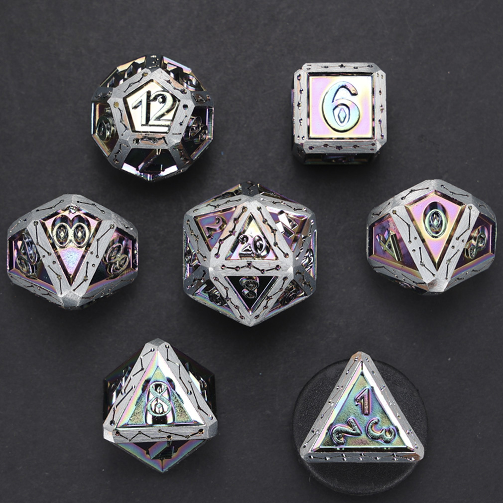CHENGSHUO Stellar Bones Dice Set – Solid Metal DND Dice Etched with Constellation Pathways