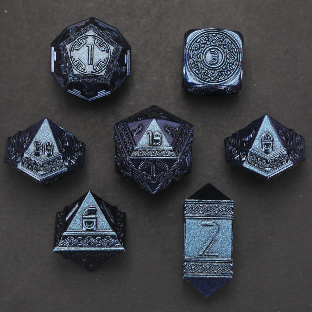 CHENGSHUO Mayan Dice Set – Metal DND Dice Adorned with Aztec & Mayan Totems