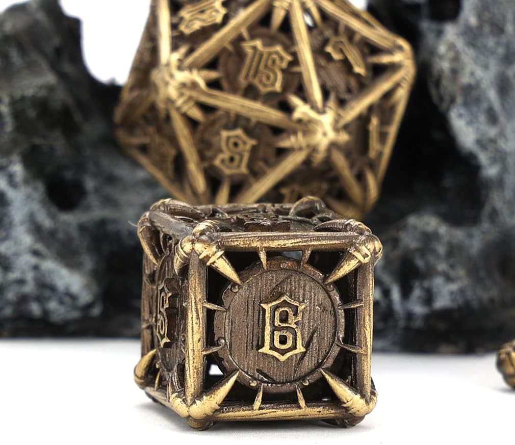 CHENGSHUO Orc Metal DND Dice Set – Ancient Bronze Hollow Polyhedral Dice