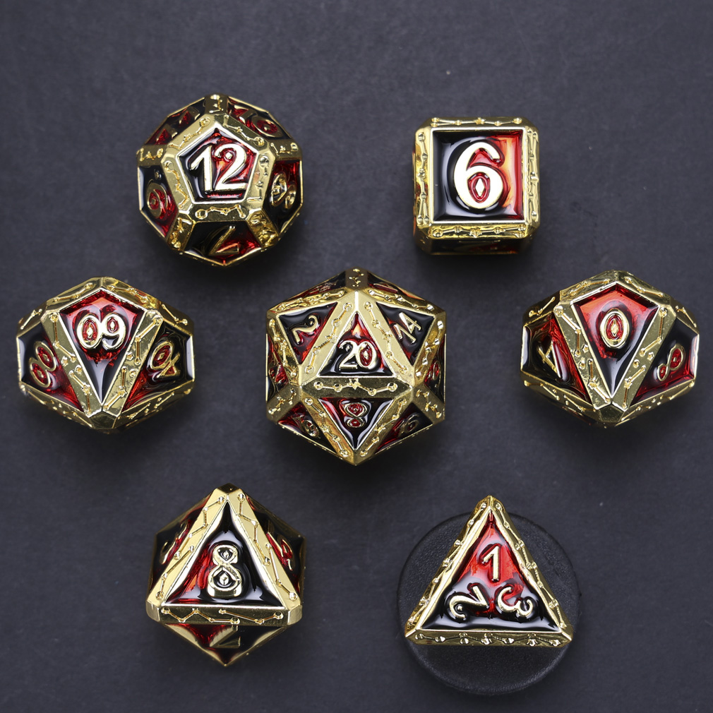 CHENGSHUO Stellar Bones Dice Set – Solid Metal DND Dice Etched with Constellation Pathways