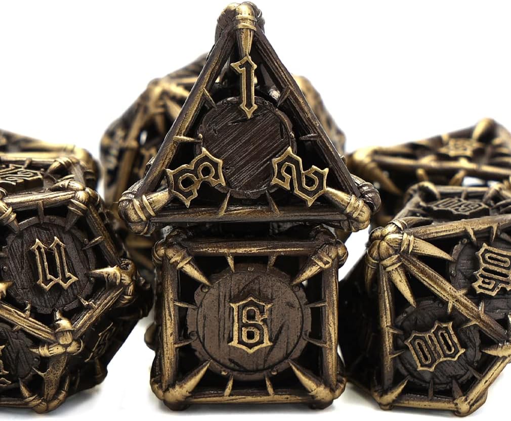 CHENGSHUO Orc Metal DND Dice Set – Ancient Bronze Hollow Polyhedral Dice