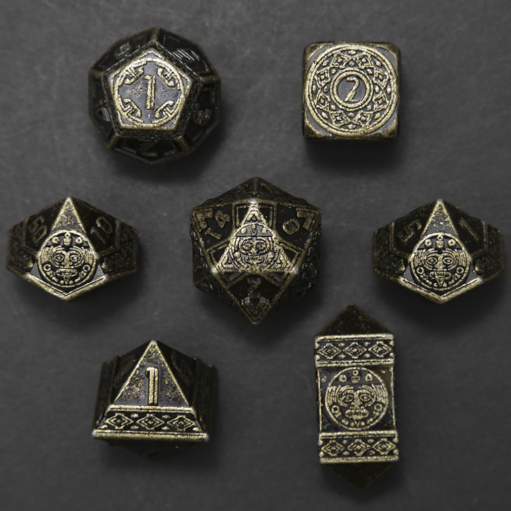 CHENGSHUO Mayan Dice Set – Metal DND Dice Adorned with Aztec & Mayan Totems