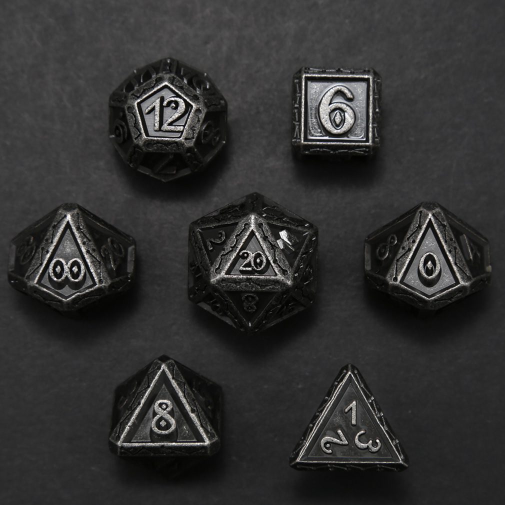 CHENGSHUO Stellar Bones Dice Set – Solid Metal DND Dice Etched with Constellation Pathways