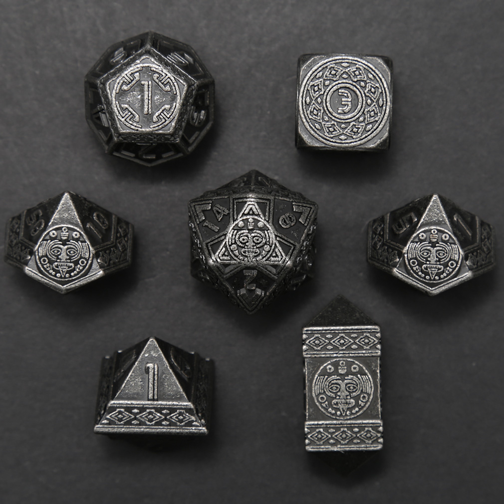 CHENGSHUO Mayan Dice Set – Metal DND Dice Adorned with Aztec & Mayan Totems