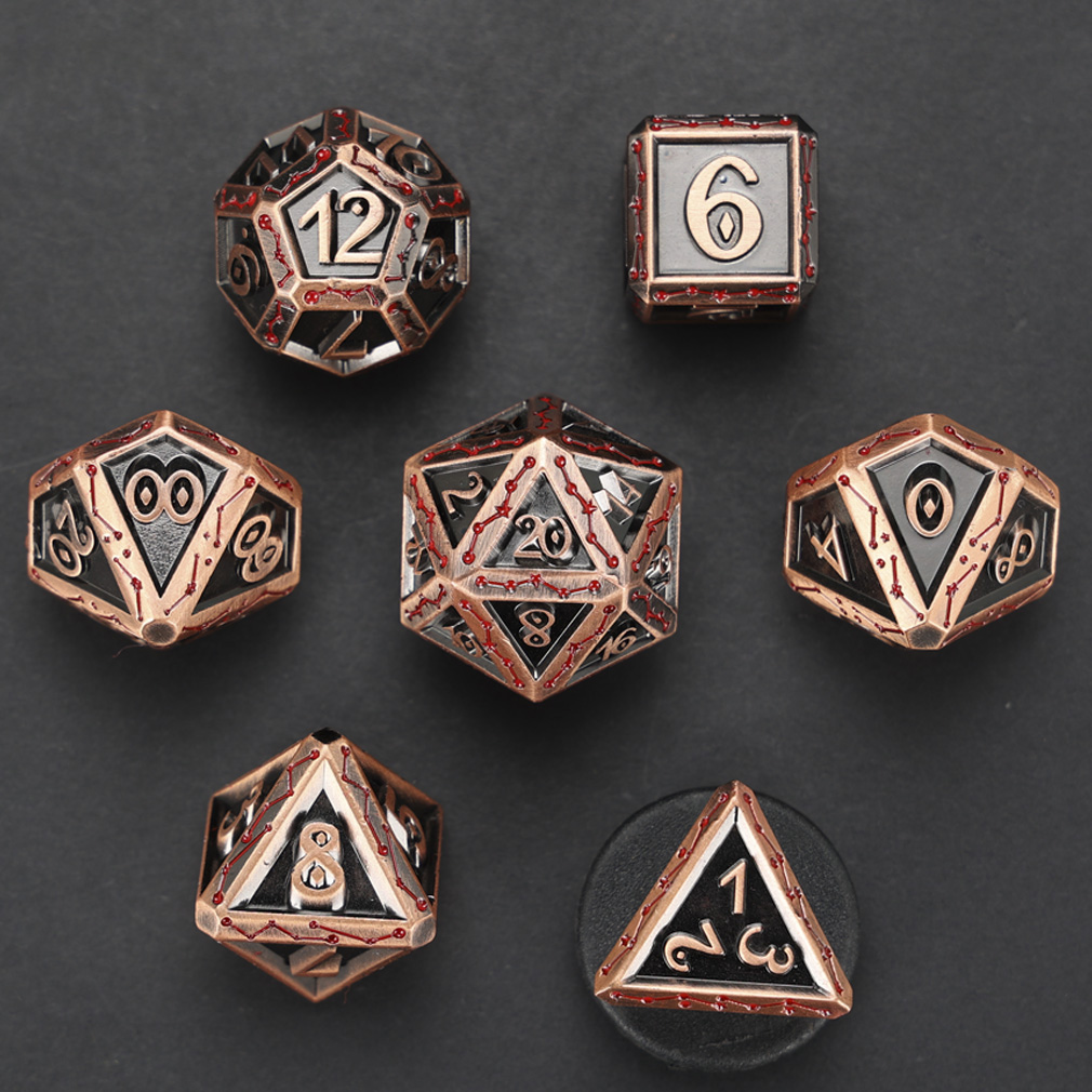 CHENGSHUO Stellar Bones Dice Set – Solid Metal DND Dice Etched with Constellation Pathways