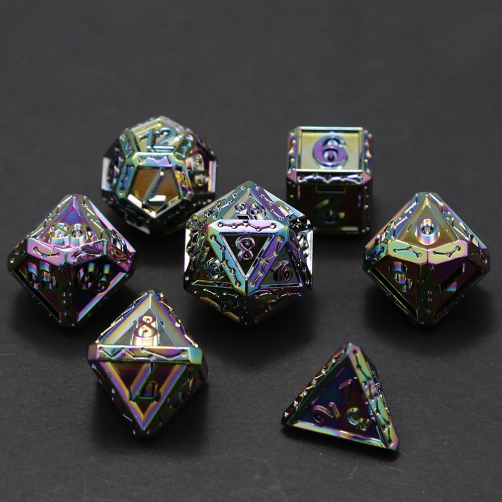 CHENGSHUO Stellar Bones Dice Set – Solid Metal DND Dice Etched with Constellation Pathways