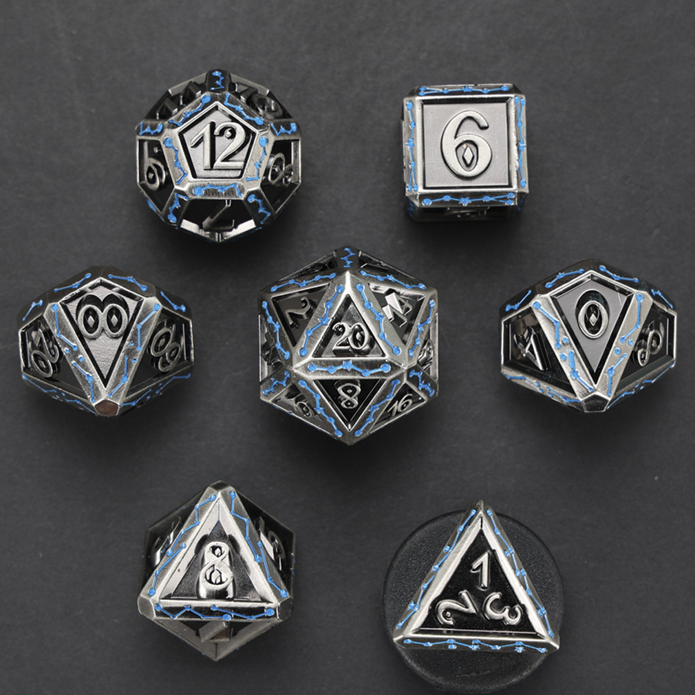 CHENGSHUO Stellar Bones Dice Set – Solid Metal DND Dice Etched with Constellation Pathways