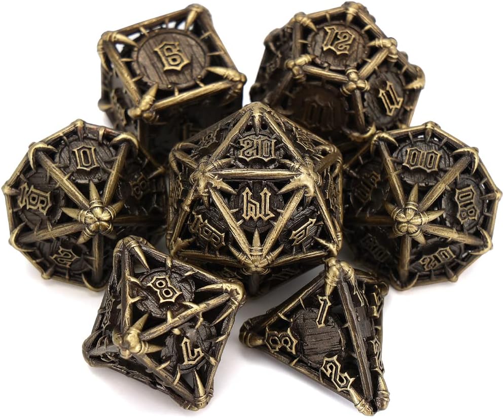 CHENGSHUO Orc Metal DND Dice Set – Ancient Bronze Hollow Polyhedral Dice