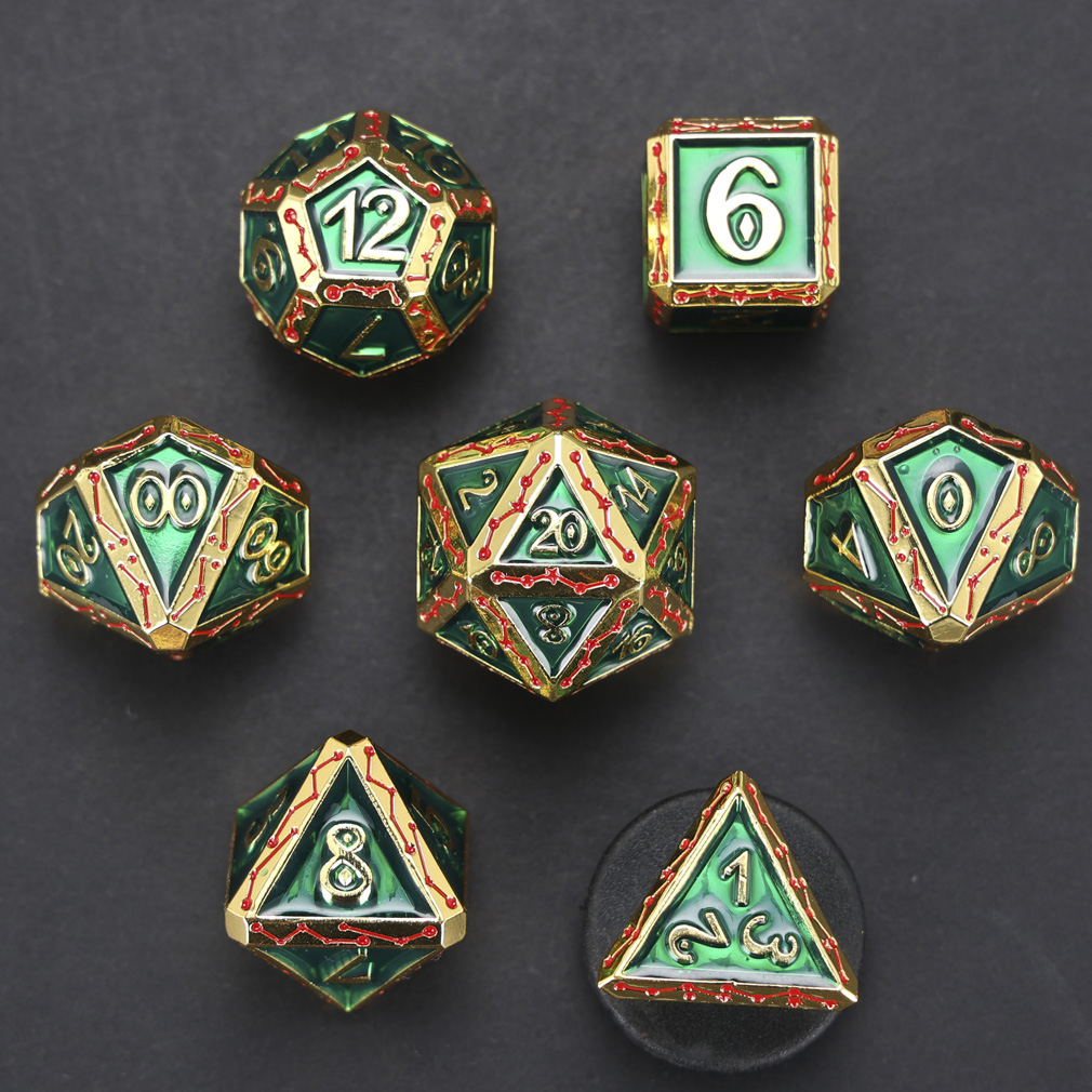 CHENGSHUO Stellar Bones Dice Set – Solid Metal DND Dice Etched with Constellation Pathways