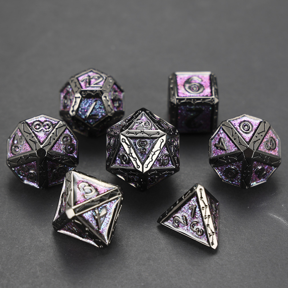 CHENGSHUO Stellar Bones Dice Set – Solid Metal DND Dice Etched with Constellation Pathways