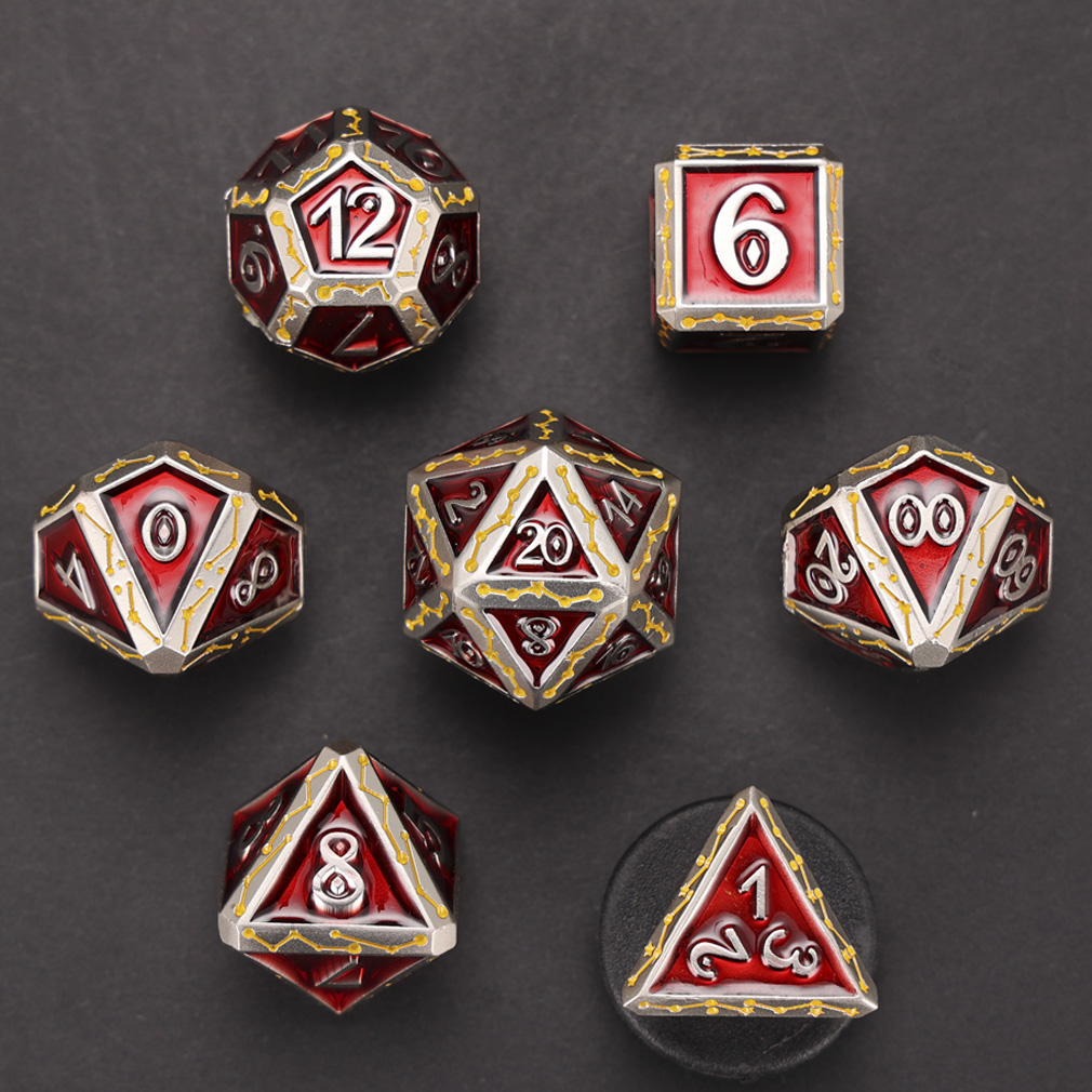 CHENGSHUO Stellar Bones Dice Set – Solid Metal DND Dice Etched with Constellation Pathways