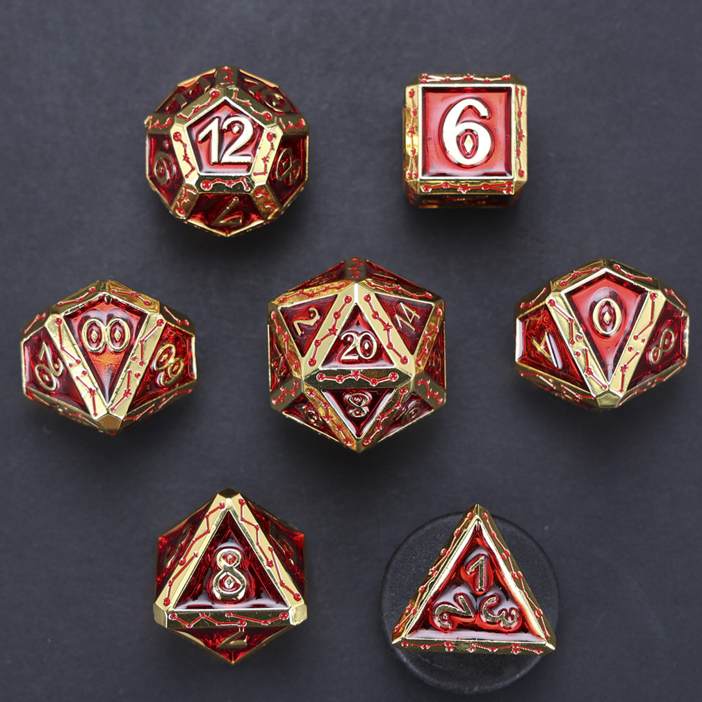 CHENGSHUO Stellar Bones Dice Set – Solid Metal DND Dice Etched with Constellation Pathways
