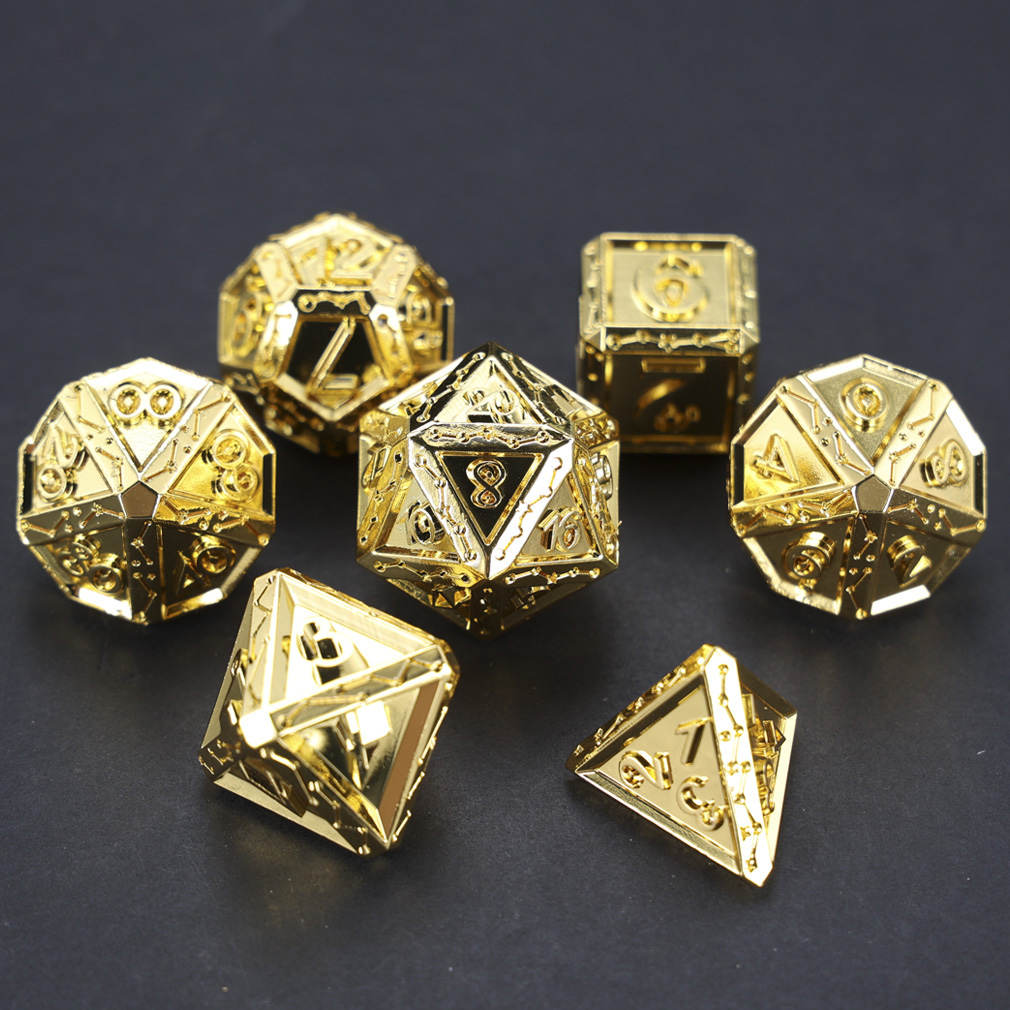 CHENGSHUO Stellar Bones Dice Set – Solid Metal DND Dice Etched with Constellation Pathways