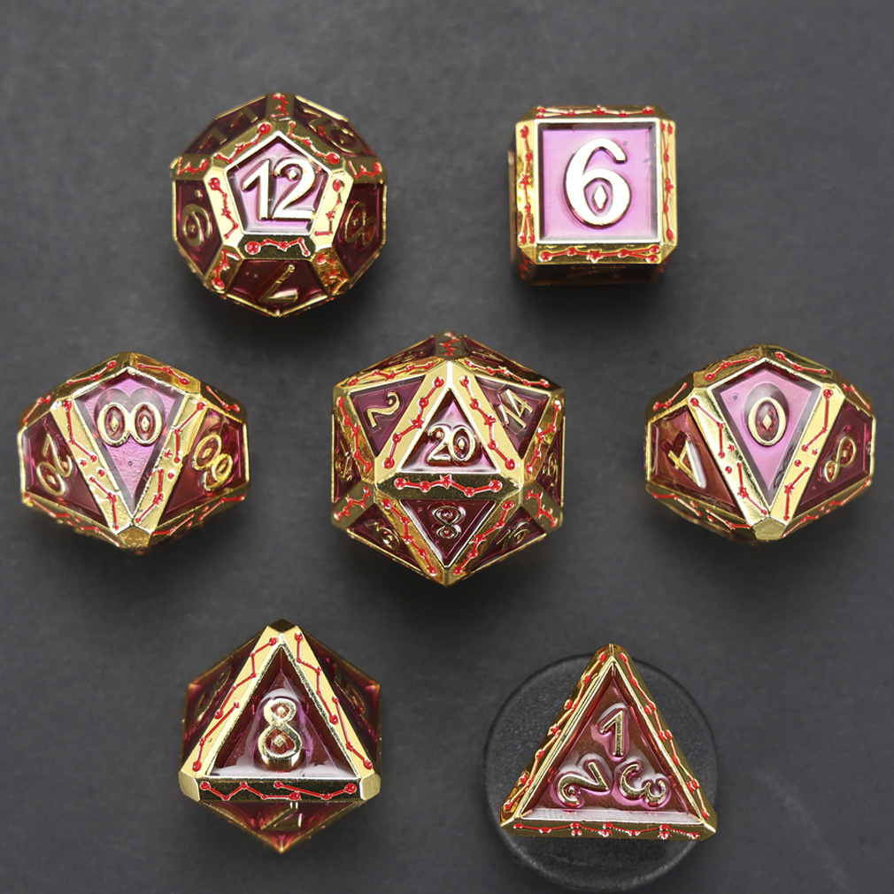CHENGSHUO Stellar Bones Dice Set – Solid Metal DND Dice Etched with Constellation Pathways