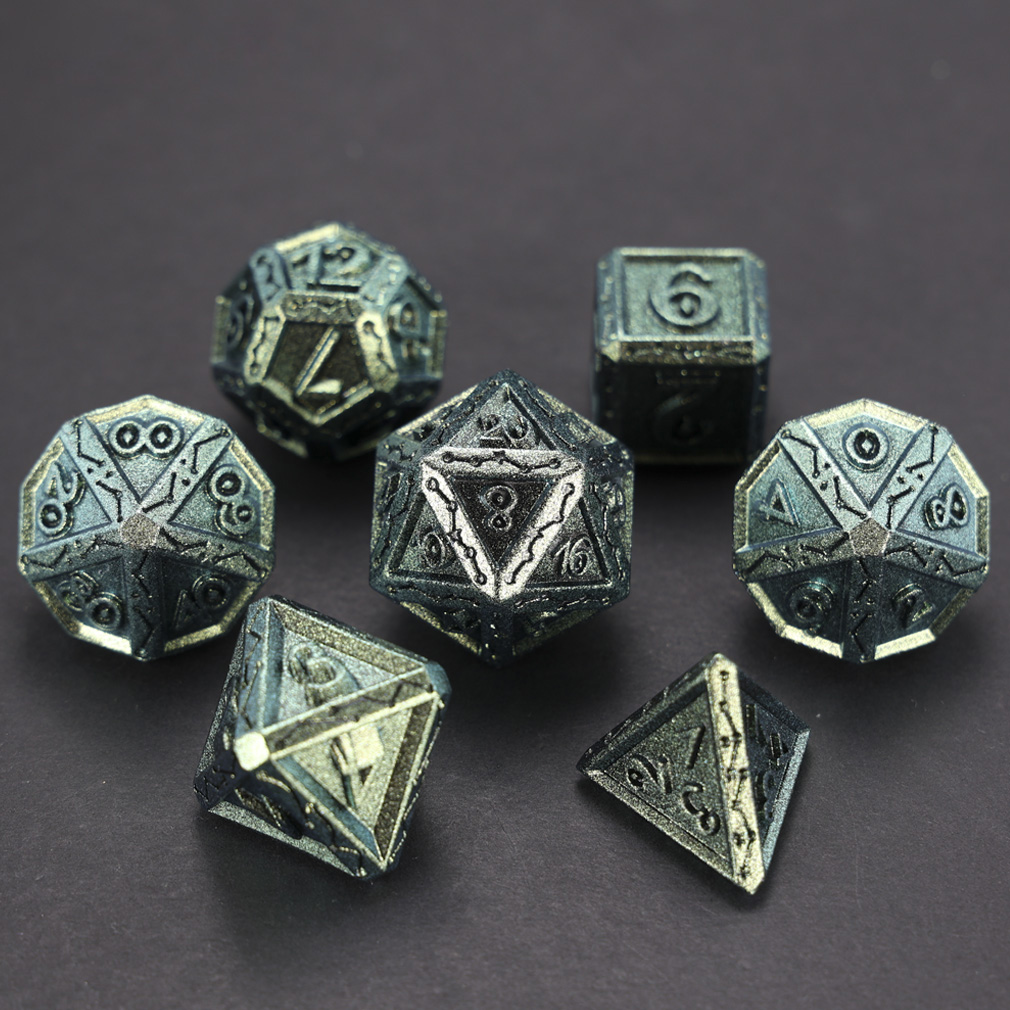 CHENGSHUO Stellar Bones Dice Set – Solid Metal DND Dice Etched with Constellation Pathways