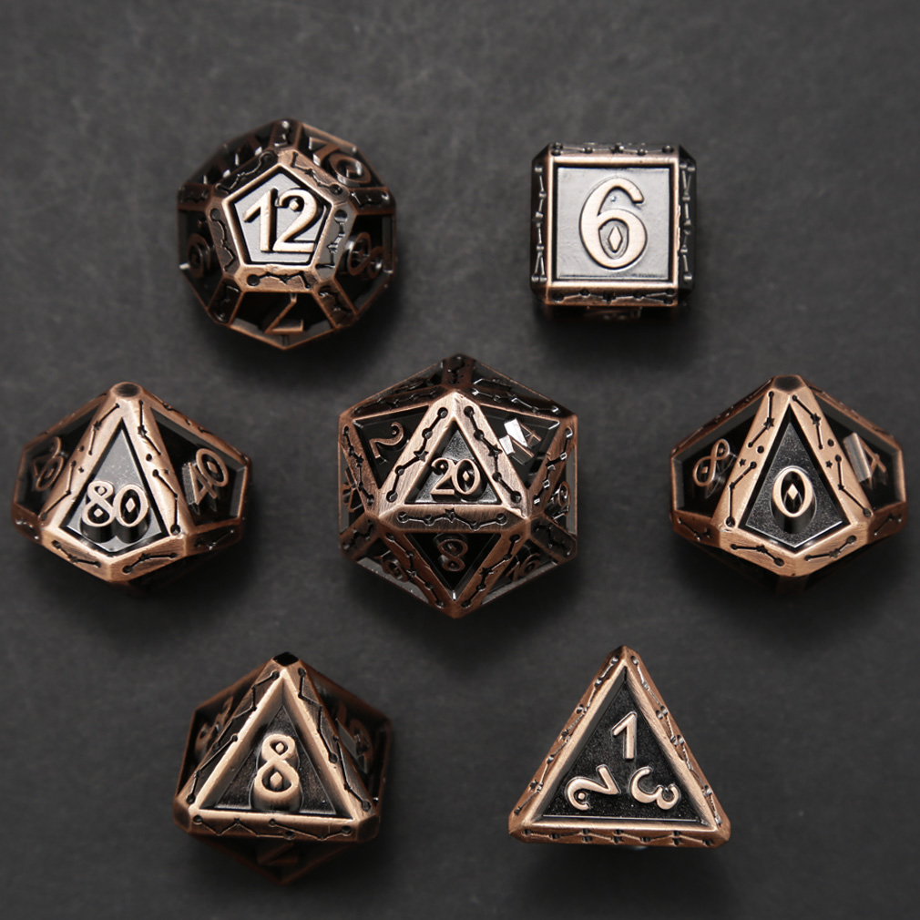 CHENGSHUO Stellar Bones Dice Set – Solid Metal DND Dice Etched with Constellation Pathways