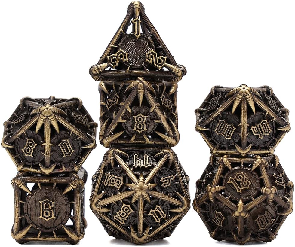 CHENGSHUO Orc Metal DND Dice Set – Ancient Bronze Hollow Polyhedral Dice