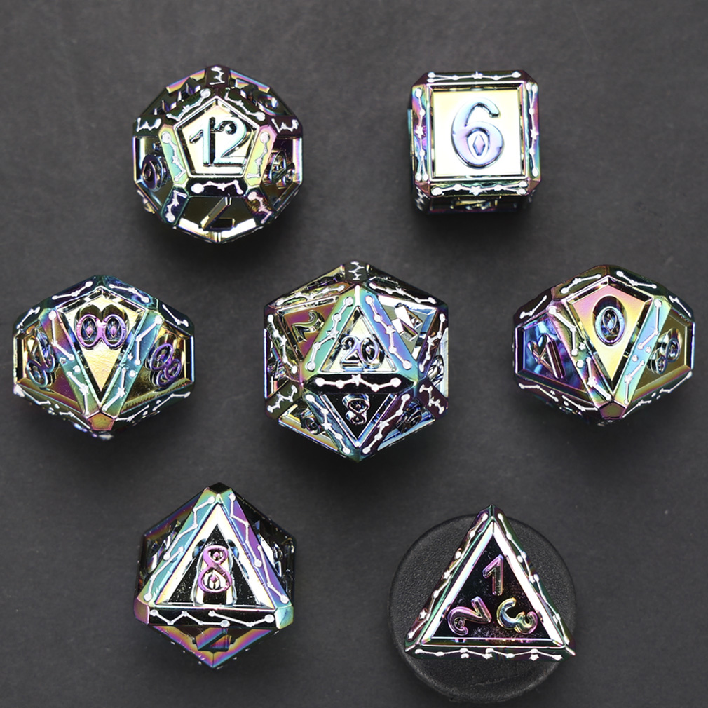 CHENGSHUO Stellar Bones Dice Set – Solid Metal DND Dice Etched with Constellation Pathways