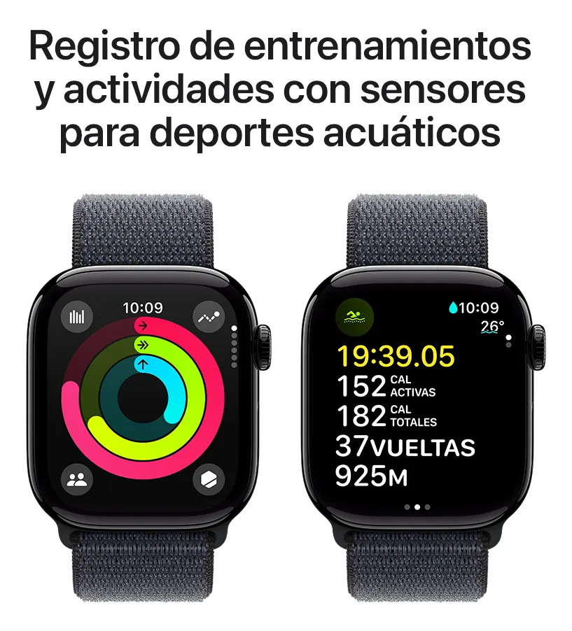 Apple Watch Series 10 GPS • Caja de aluminio negro azabache de 42 mm • Correa loop deportiva color tinta