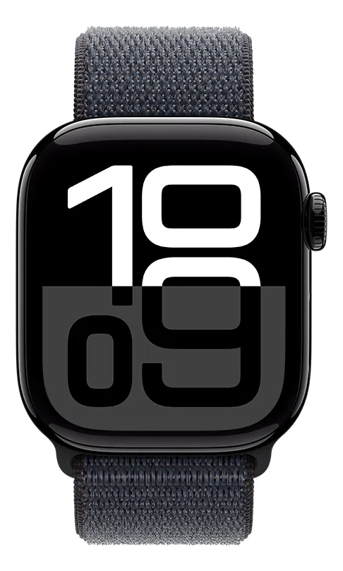 Apple Watch Series 10 GPS • Caja de aluminio negro azabache de 42 mm • Correa loop deportiva color tinta