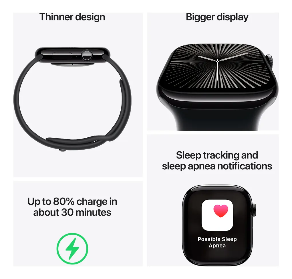 Apple Watch Series 10 GPS • Caja de aluminio negro azabache de 42 mm • Correa loop deportiva color tinta