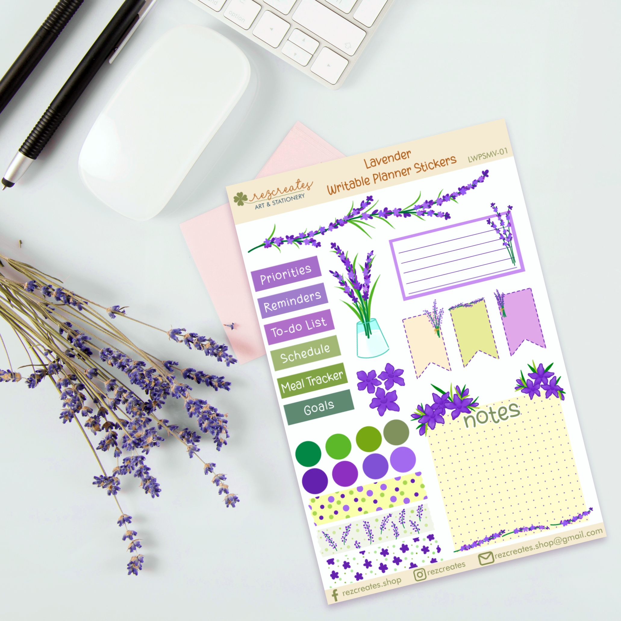 Lavender Writable Planner Stickers