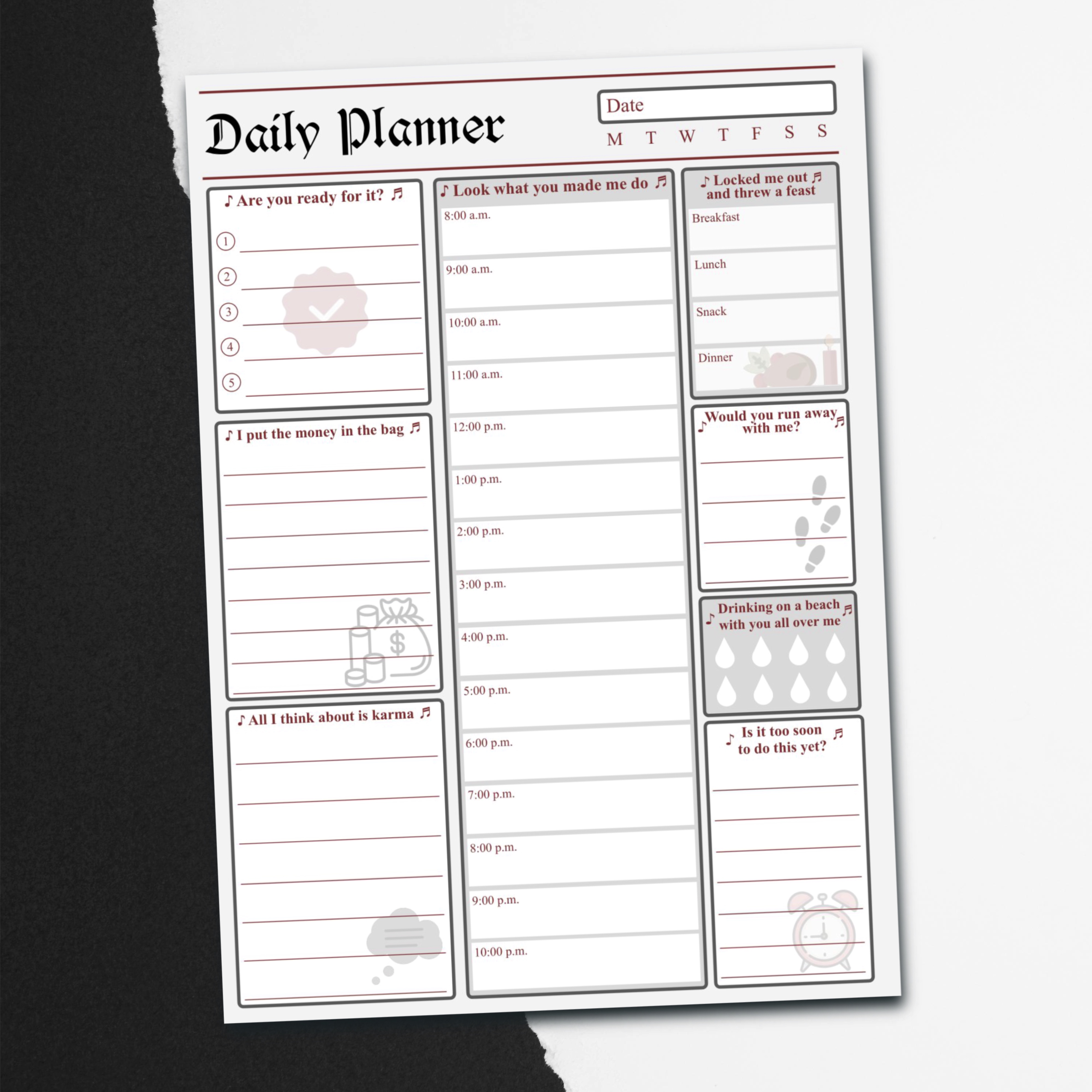 Reputation Daily Planner Notepad | Taylor Swift Planner | Swiftie Planner