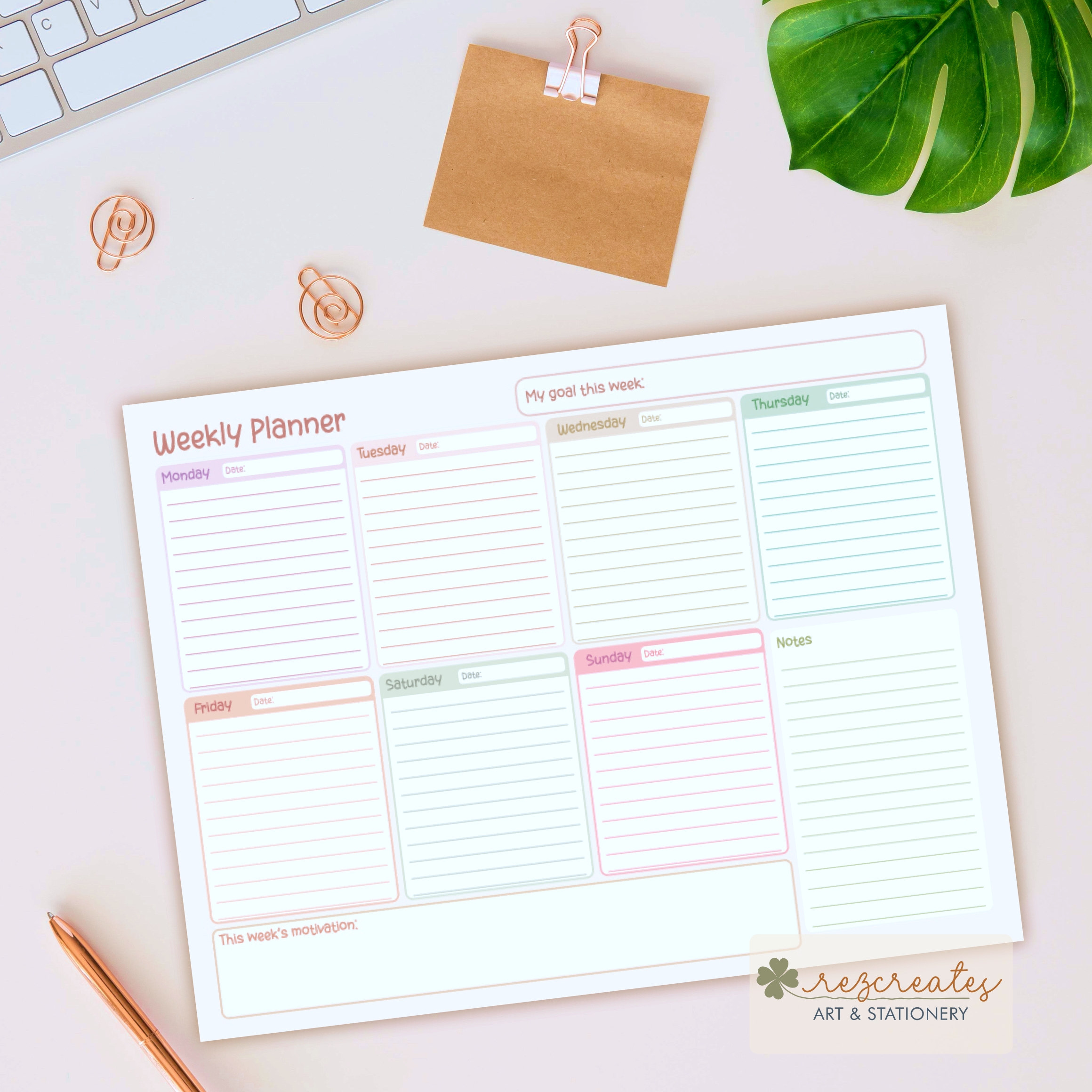 Weekly Planner | Aesthetic Pastel Weekly Planner Notepad | Minimalist Planner