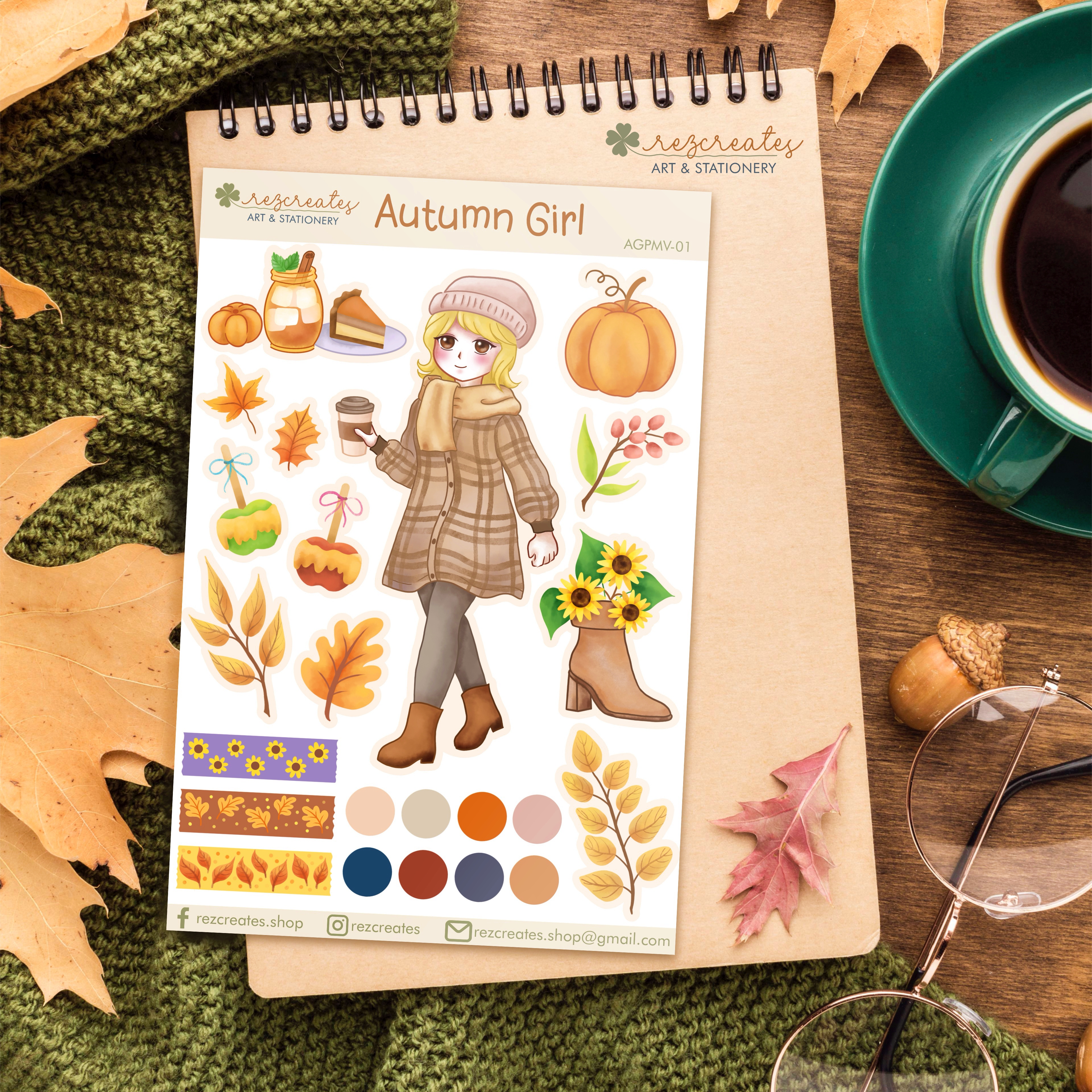 Autumn Girl Sticker Sheet | Waterproof Deco Stickers
