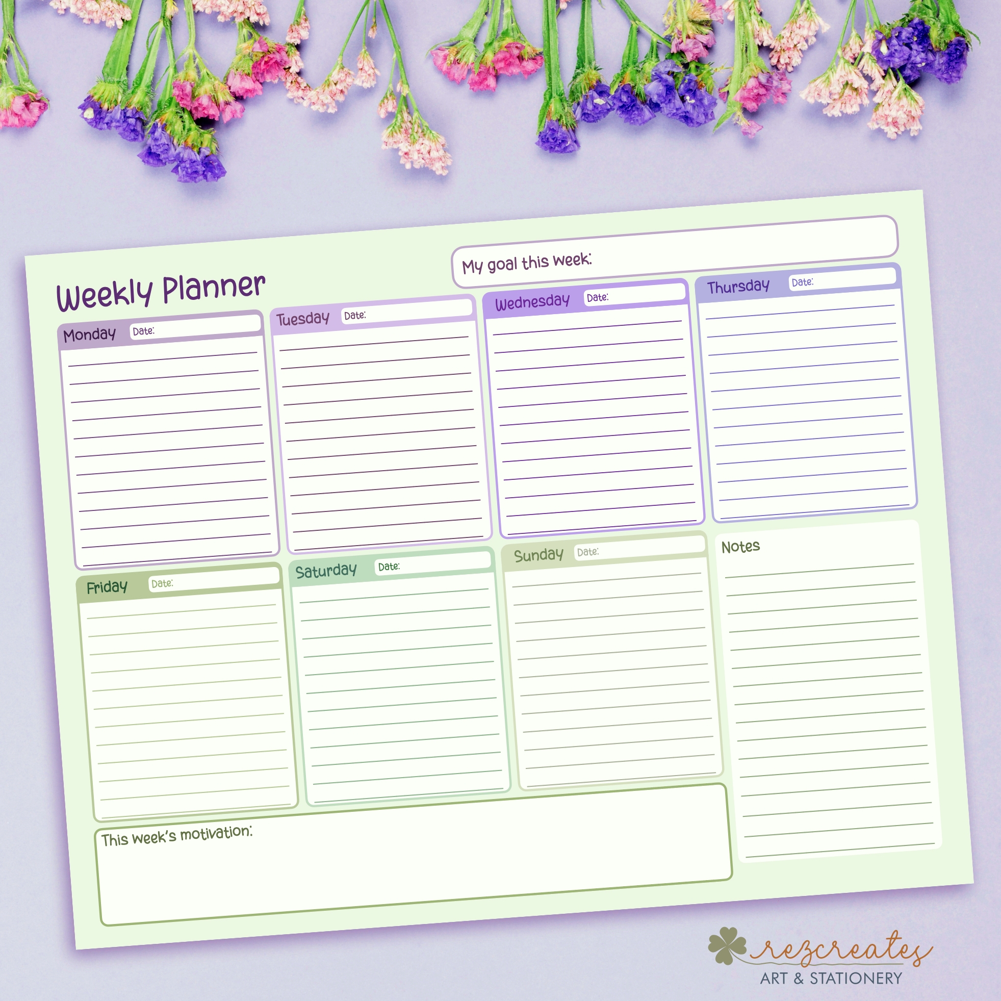 Weekly Planner | Aesthetic Pastel Weekly Planner Notepad | Minimalist Planner