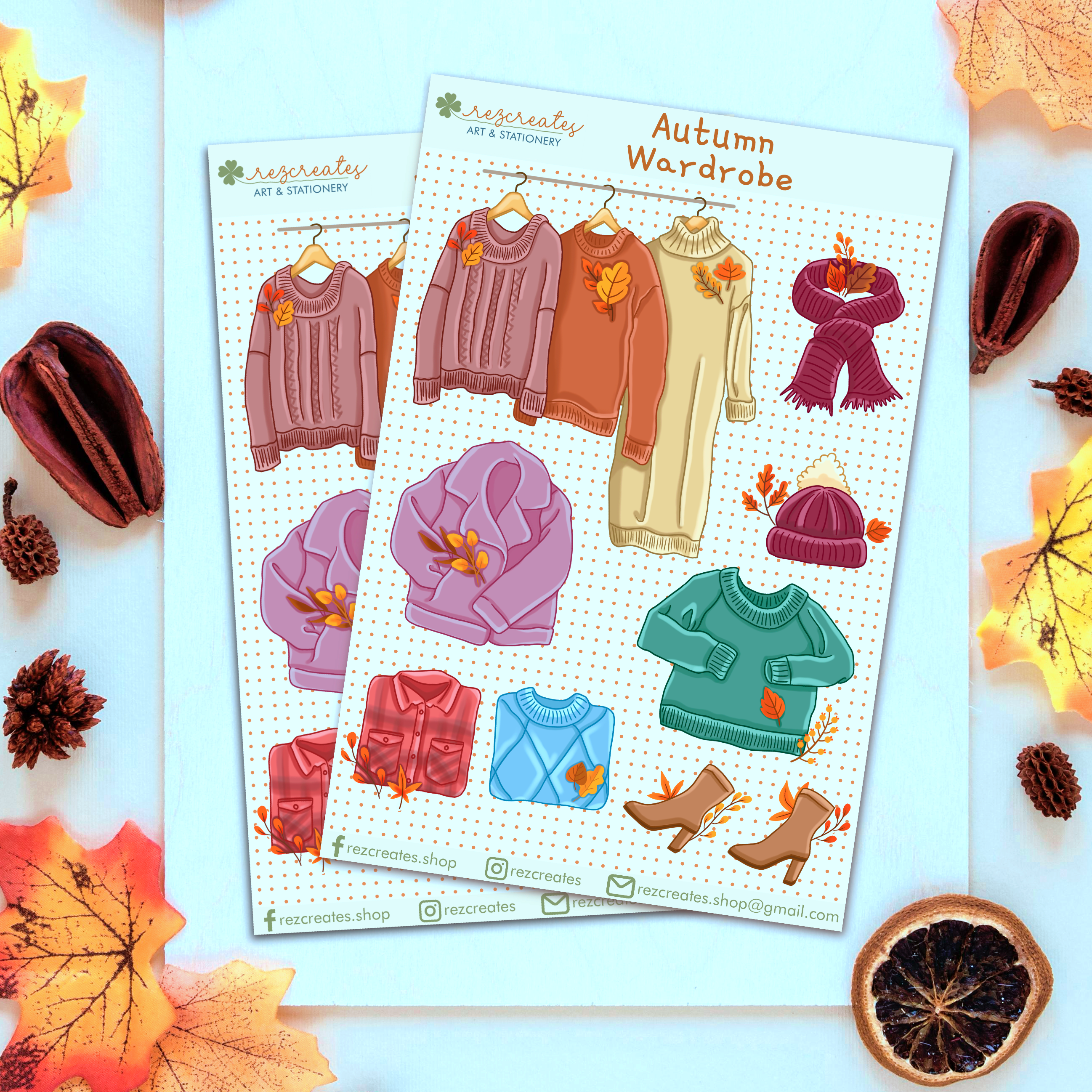 Four Seasons Wardrobe Sticker Sheet | Fashion Stickers | Paper Doll Stickers