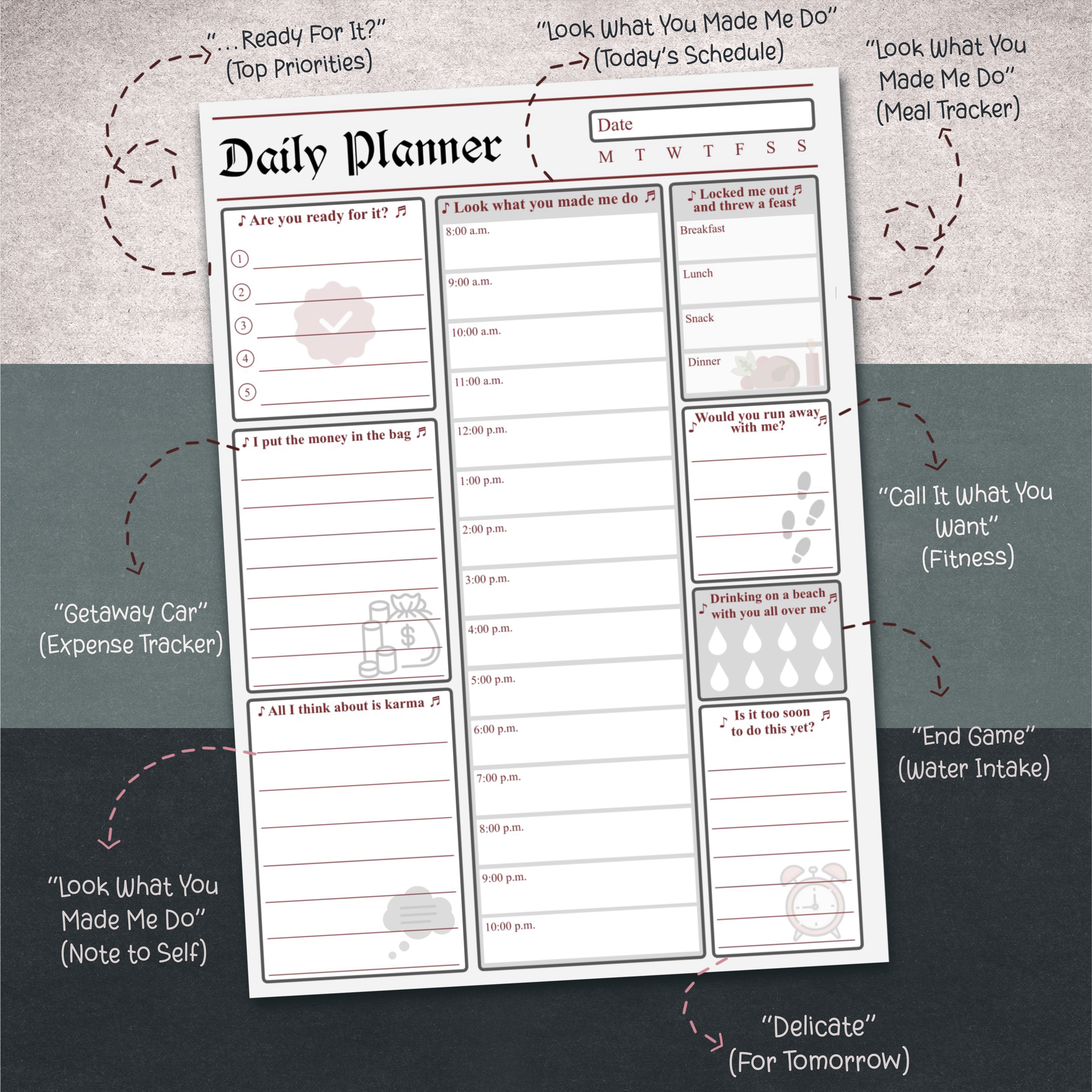 Reputation Daily Planner Notepad | Taylor Swift Planner | Swiftie Planner