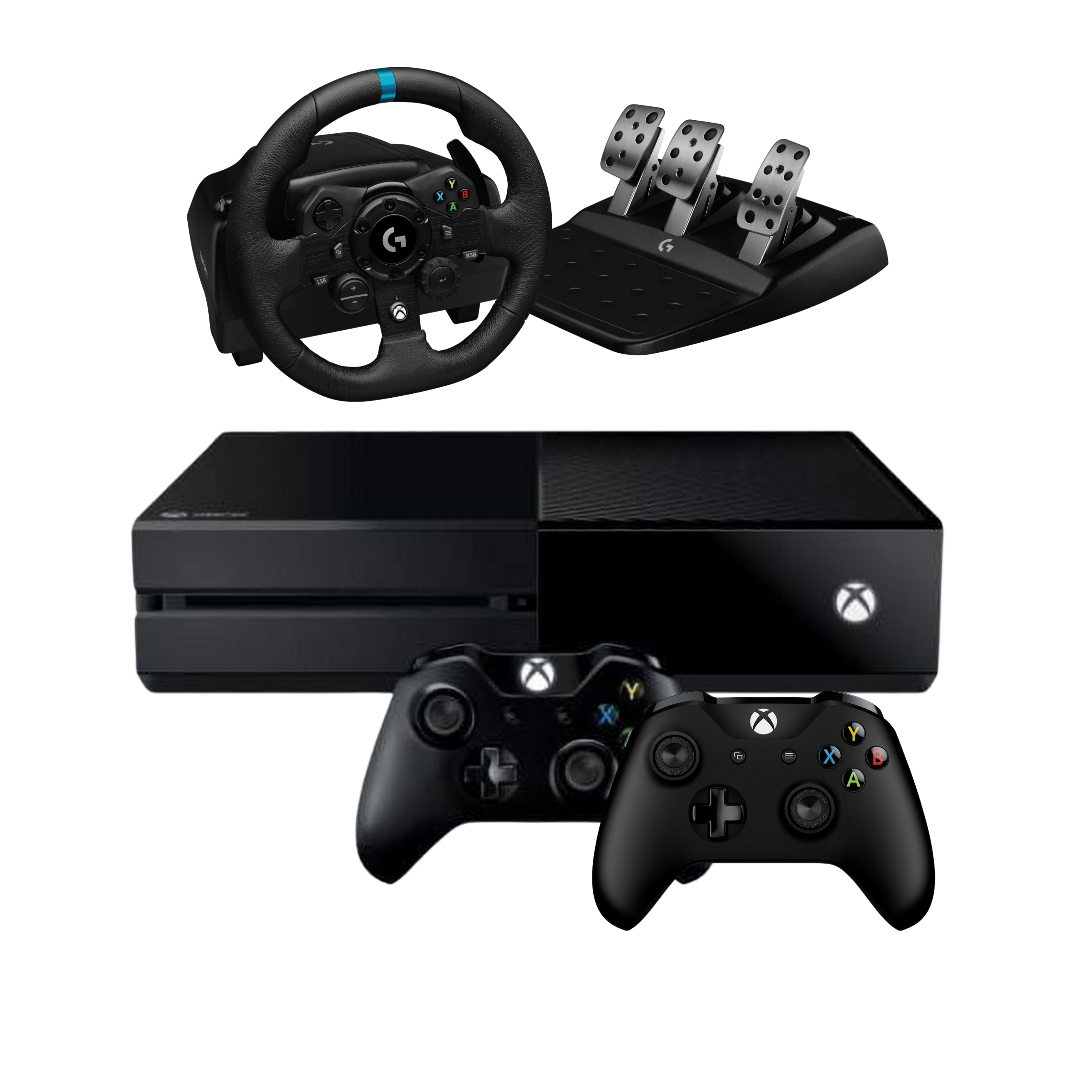 XBOX ONE WITH 2 CONTROLLER And Steering Wheel