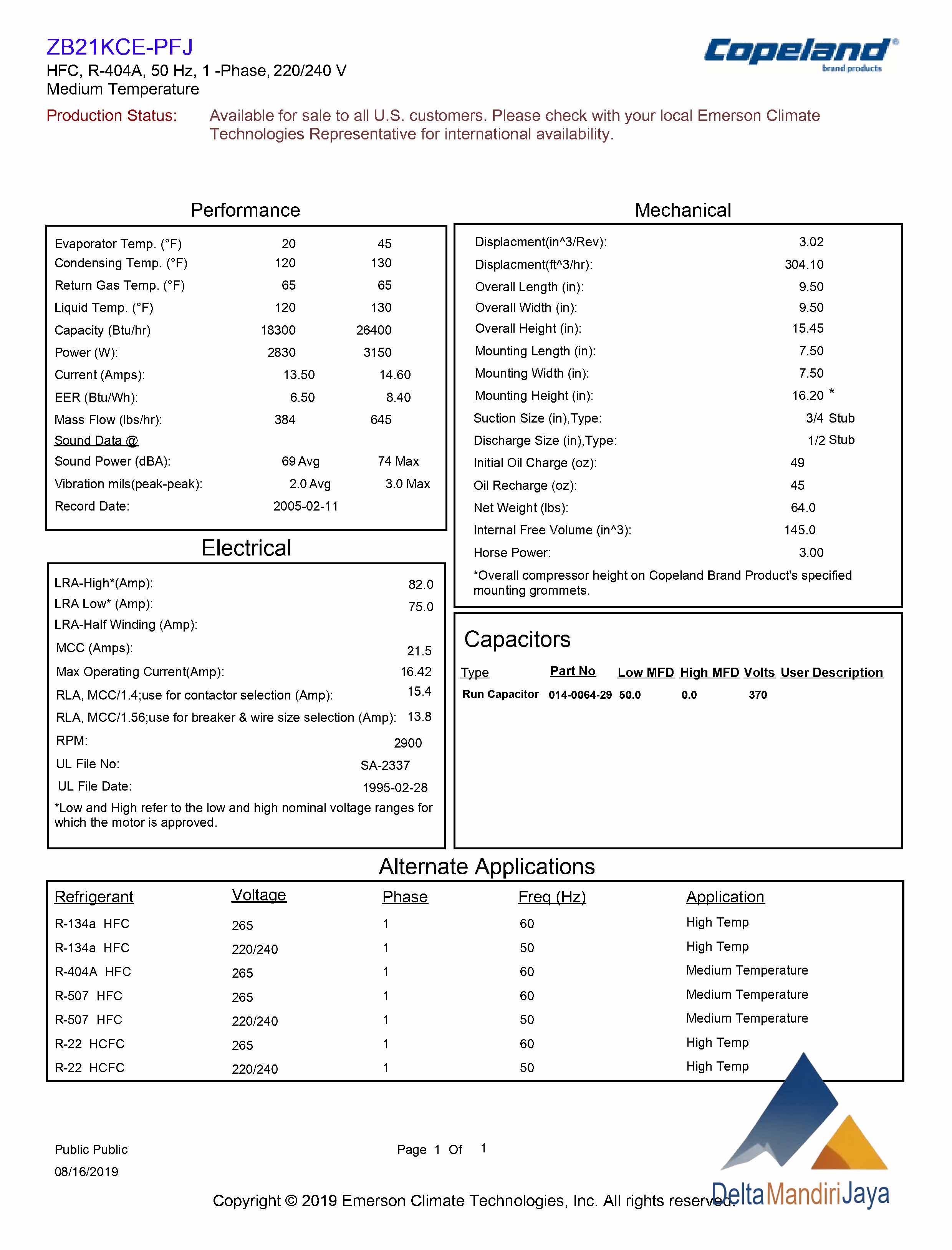 Compressor Emerson ZB21KCE-PFJ-551