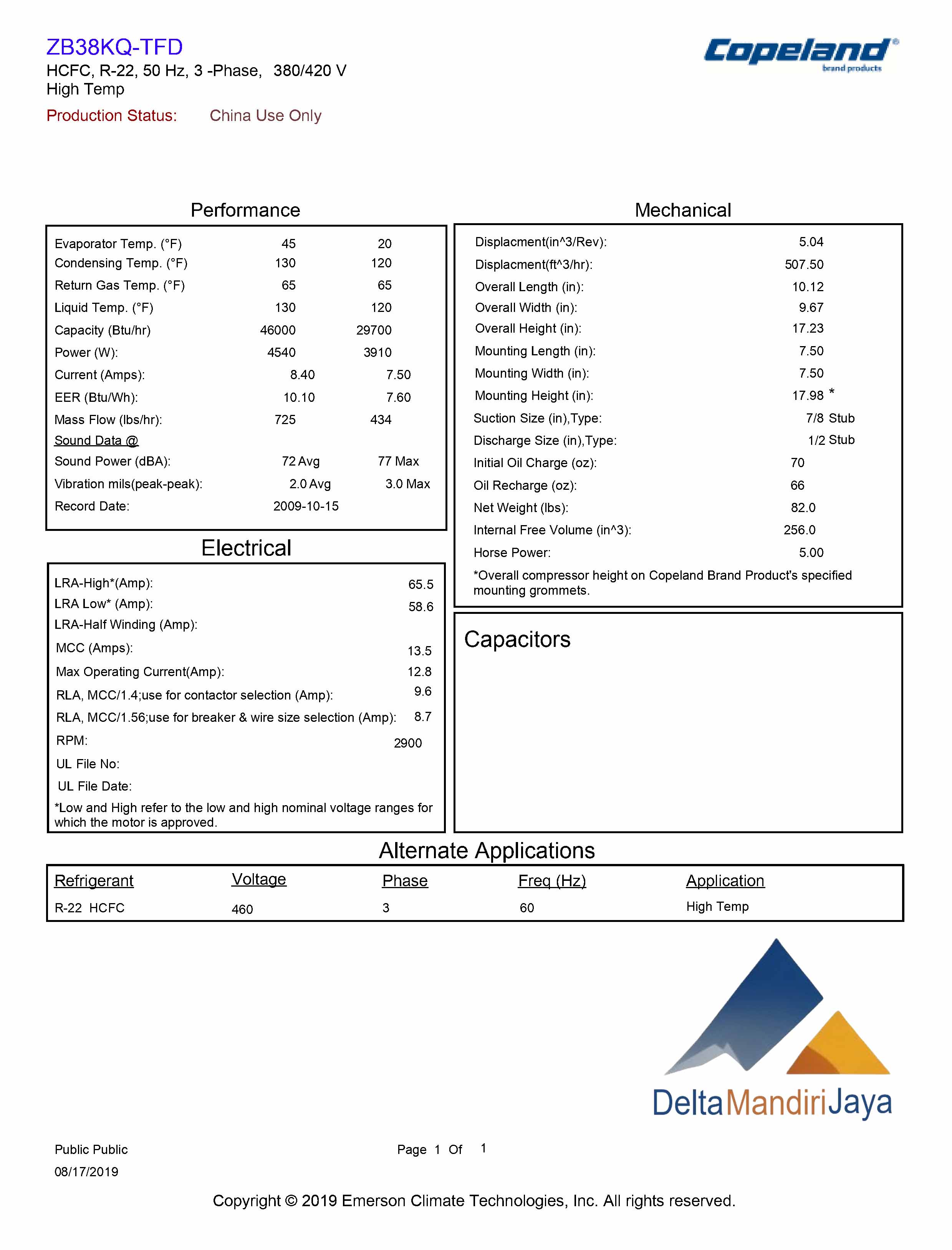 Compressor Copeland Scroll ZB38KQ-TFD-558
