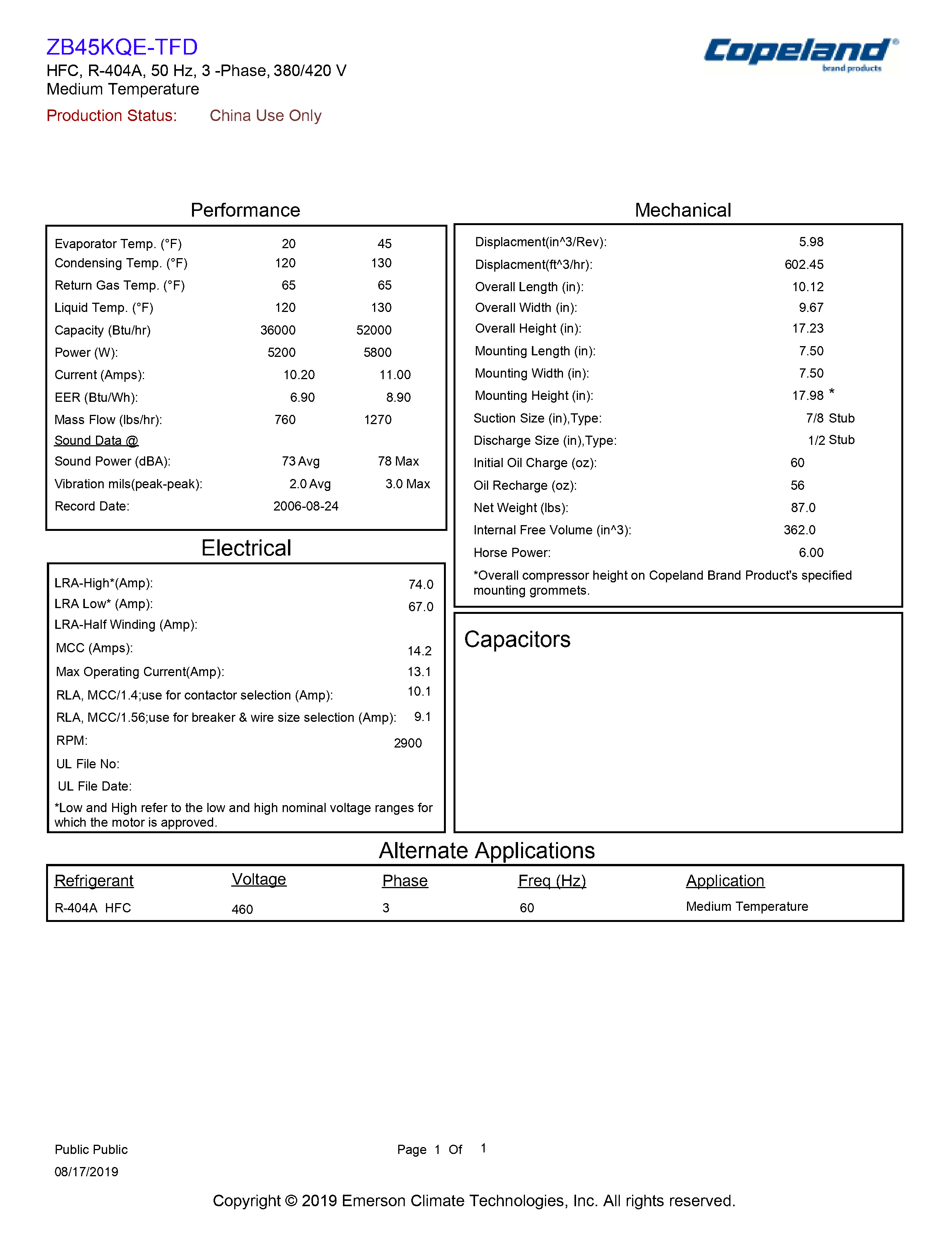 Compressor Copeland Scroll ZB45KQE-TFD-558