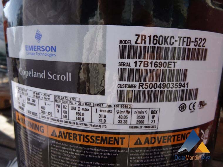 Kompresor AC Copeland Scroll ZR160KCE-TFD-522