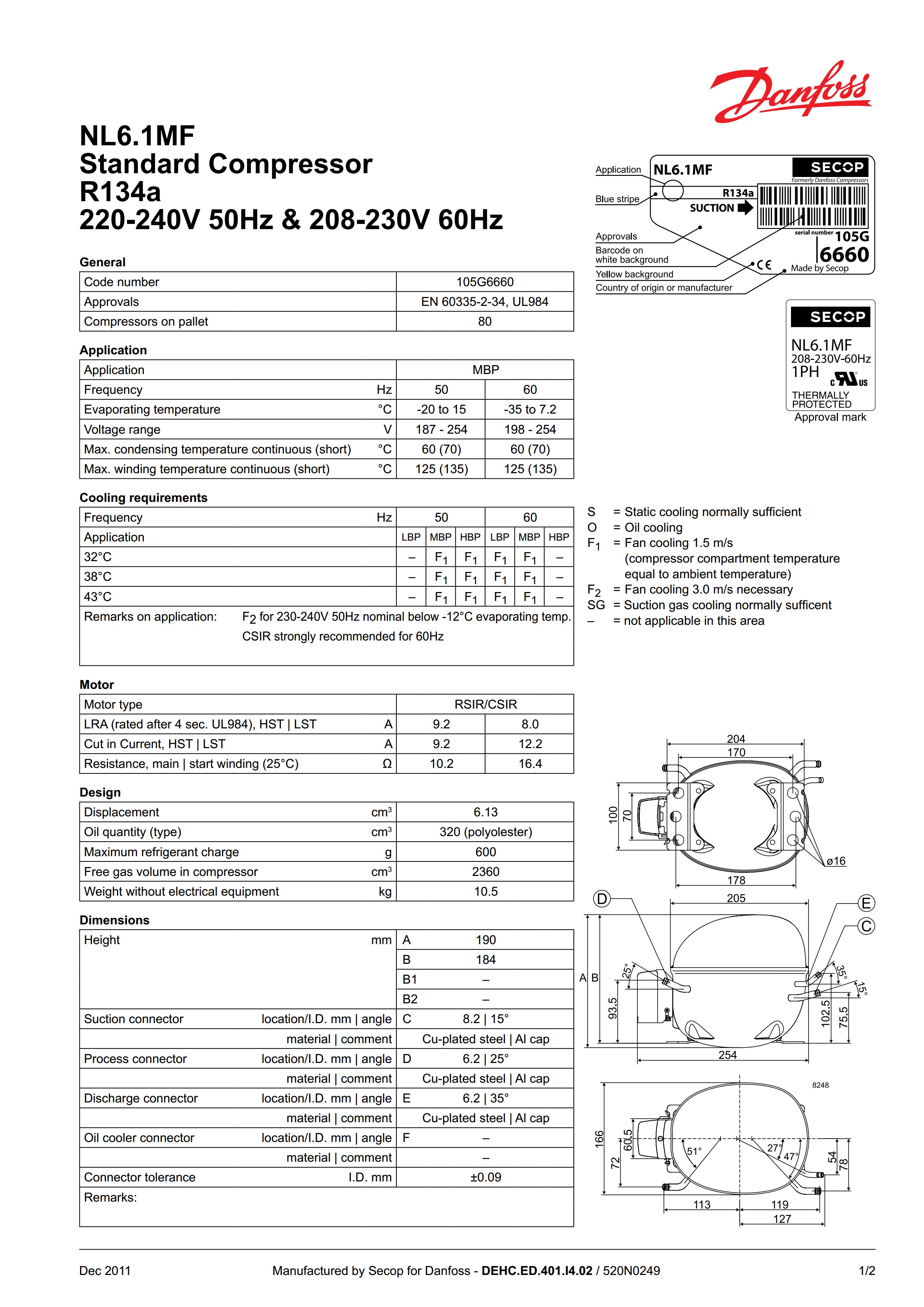 Compressor Danfoss Secop NL6.1MF