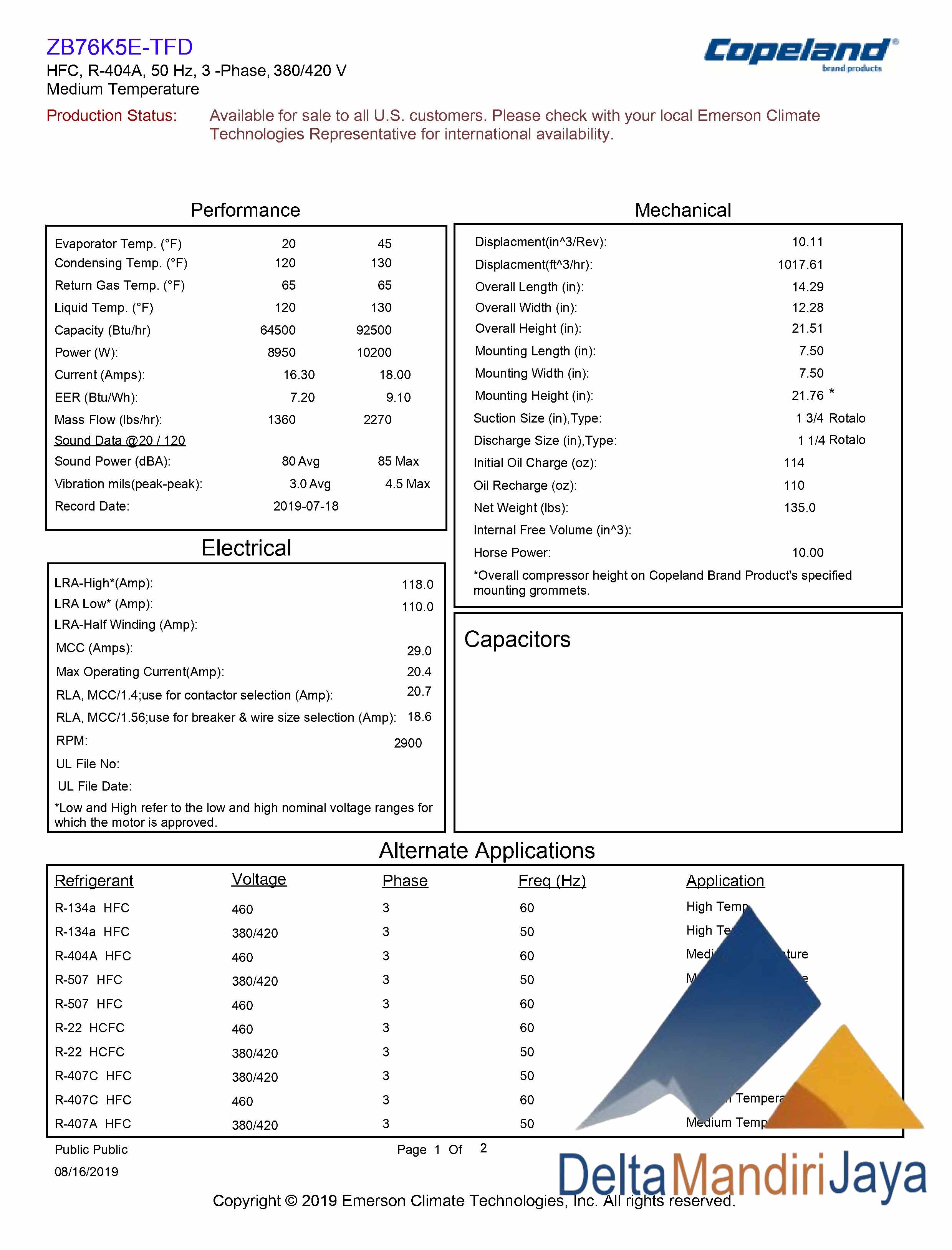 Compressor Copeland Scroll ZB76K5E-TFD-567