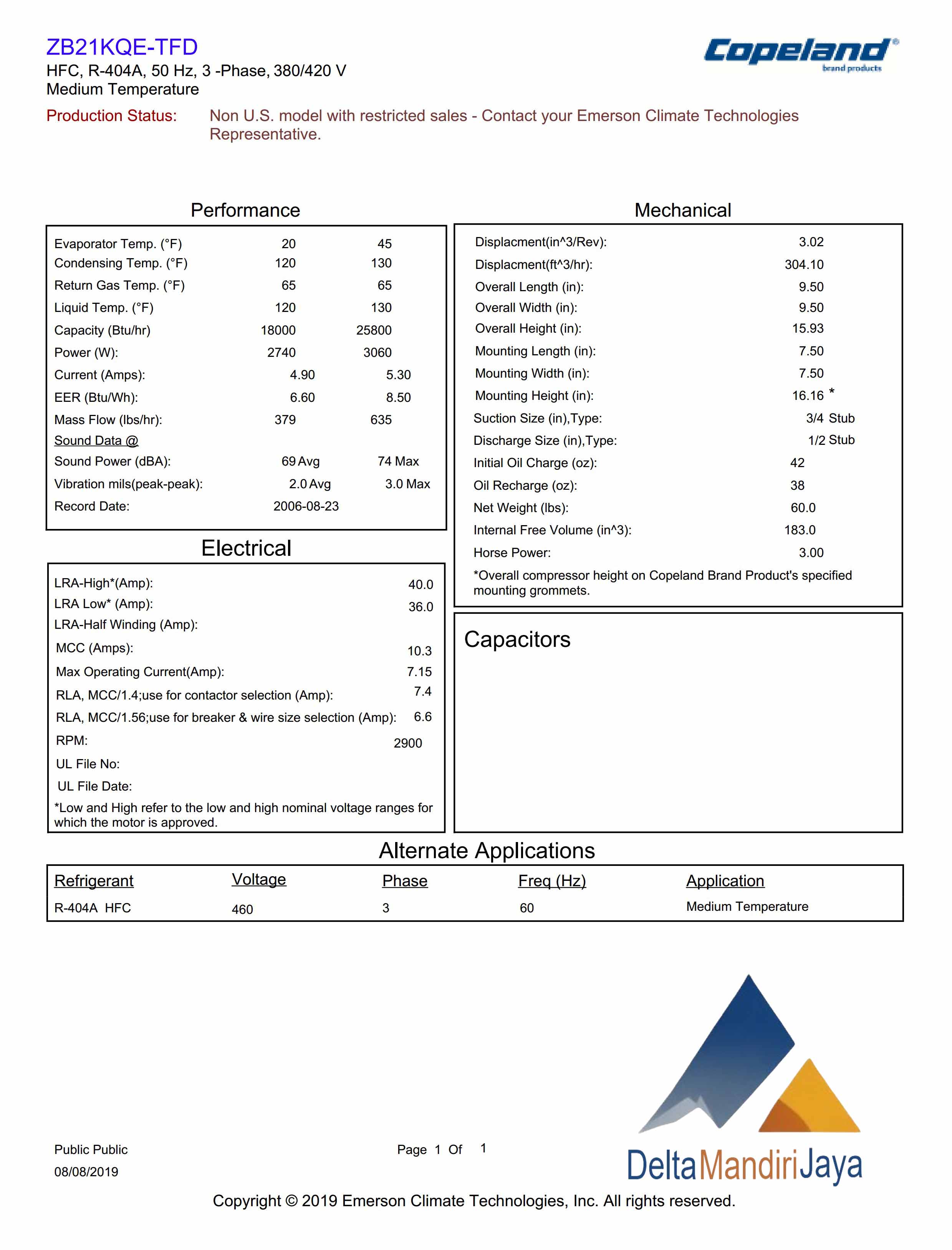 Compressor AC Copeland ZB21KQE-TFD-559