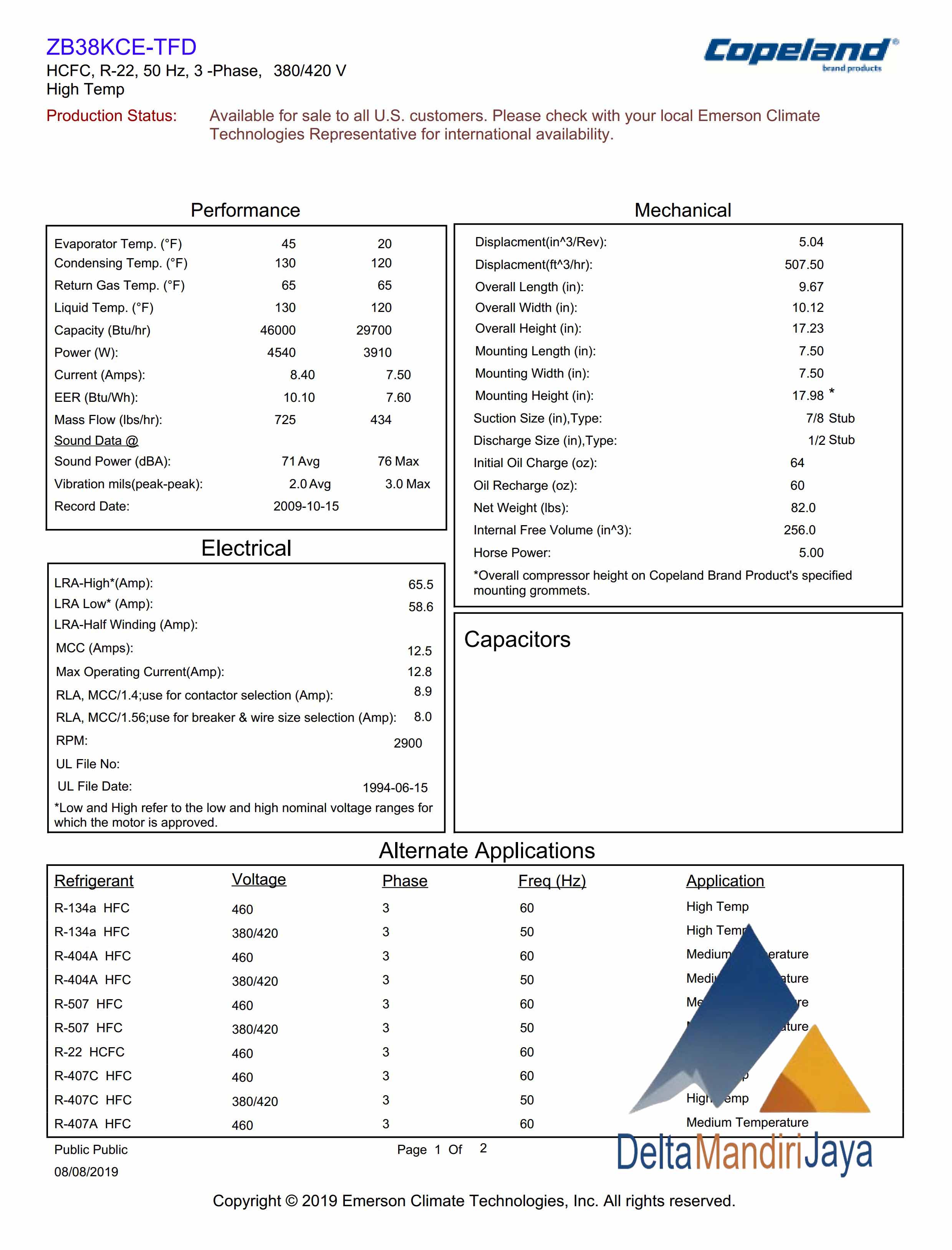 Compressor Copeland Scroll ZB38KCE-TFD-551
