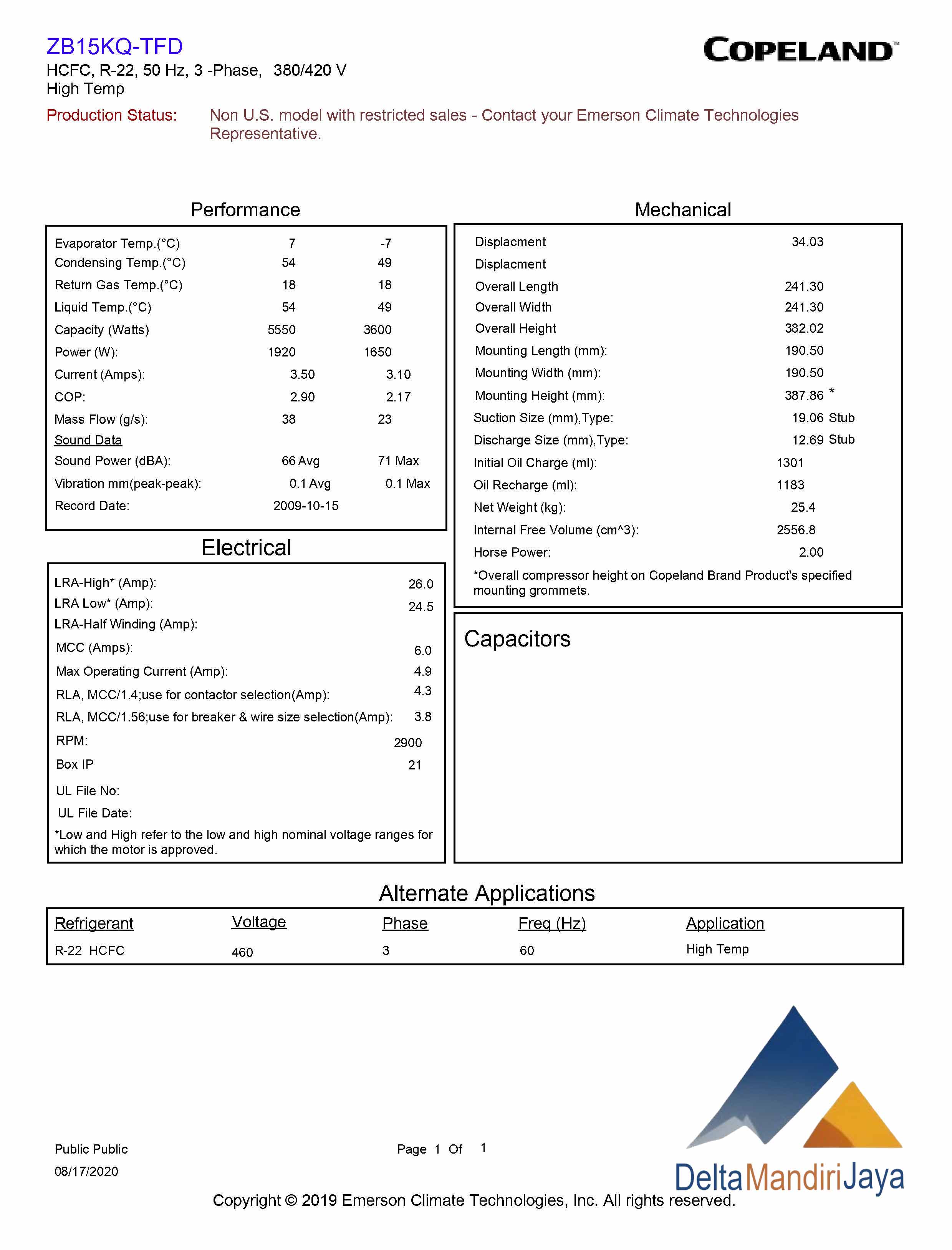 Compressor Copeland ZB15KQ-TFD-558