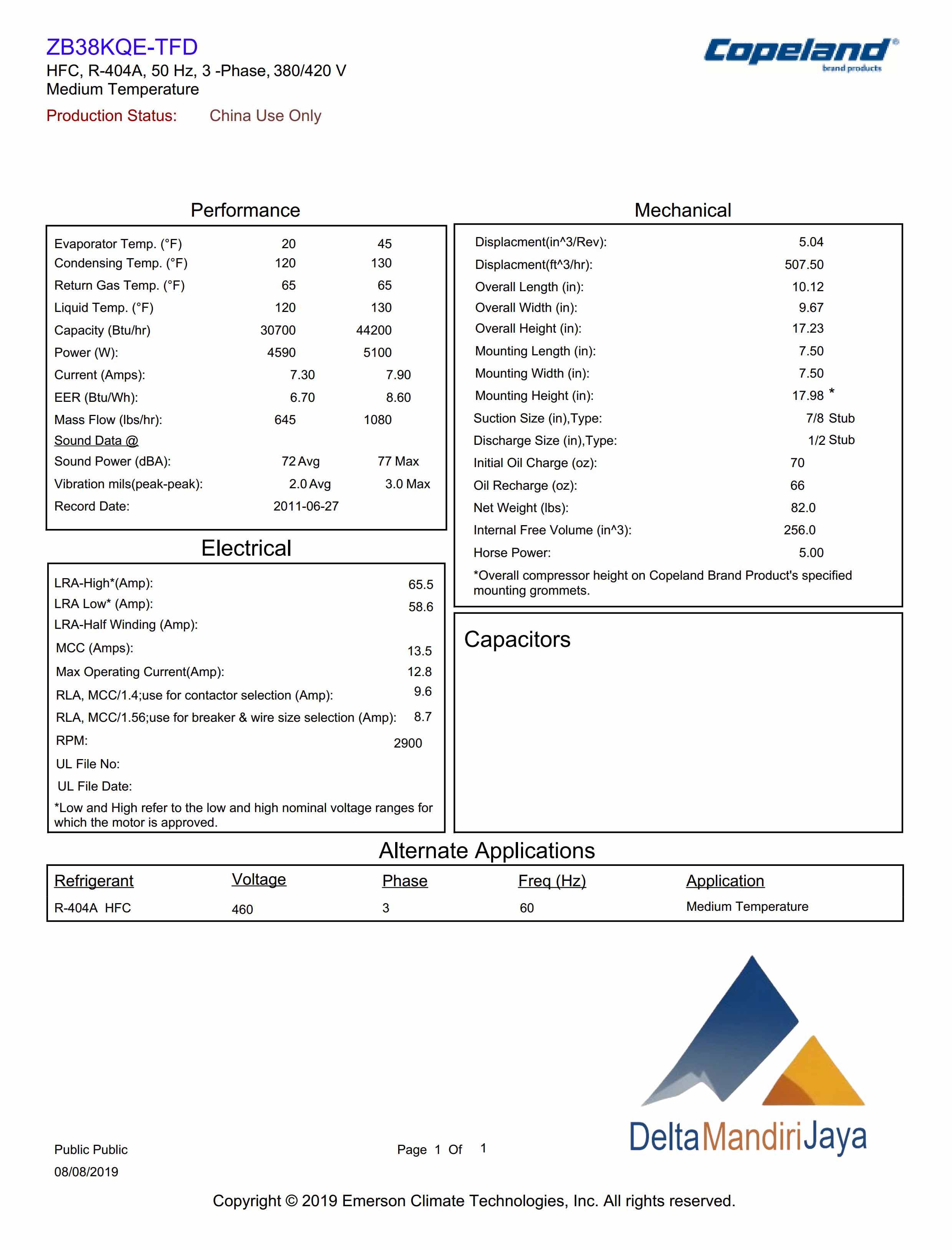 Compressor Emerson Copeland Scroll ZB38KQE-TFD-559